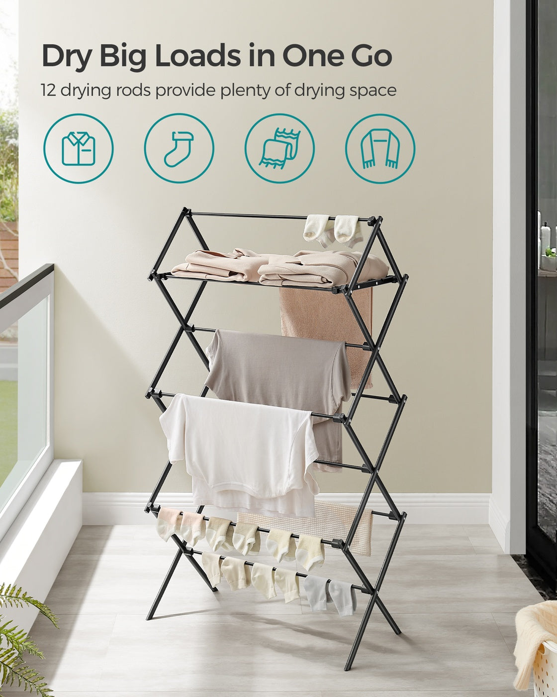 Foldable Clothes Drying Rack - 14.6 x 29.5 x 53.2 Inches - Black - Black