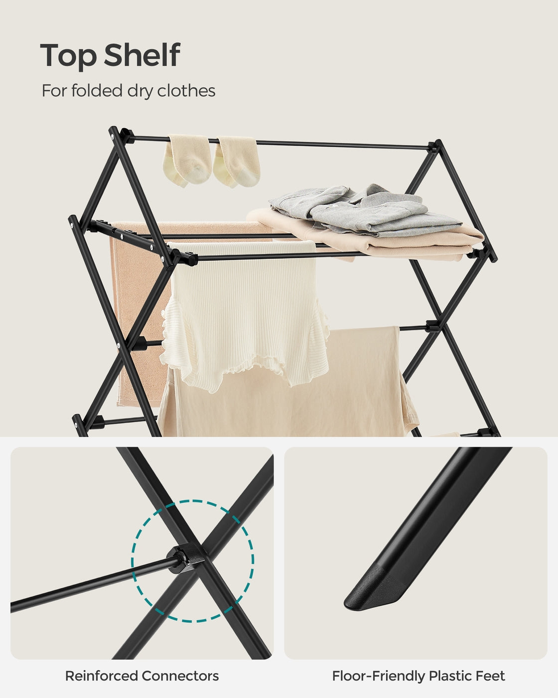 Foldable Clothes Drying Rack - 14.6 x 29.5 x 53.2 Inches - Black - Black