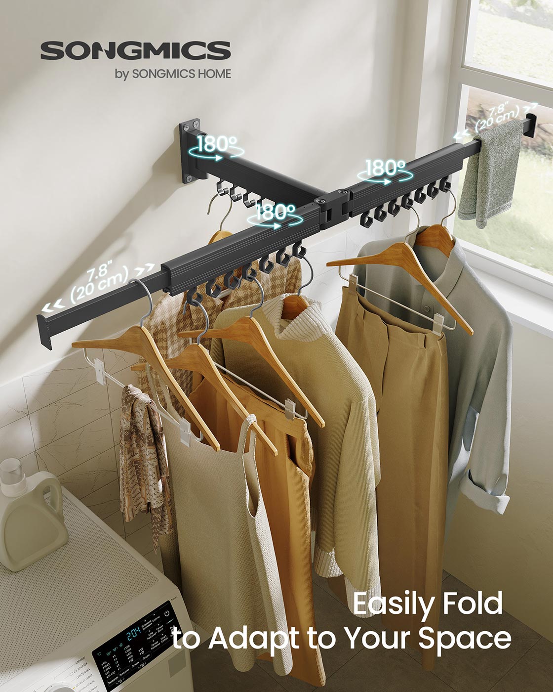 Clothes Drying Rack Wall-Mounted Foldable Arms Ink Black