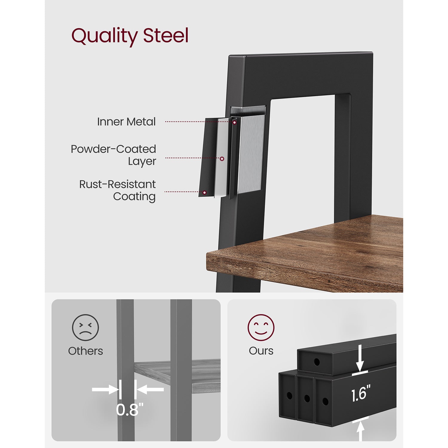 4-Tier Ladder Shelf with Steel Frame - Hazelnut Brown, Black