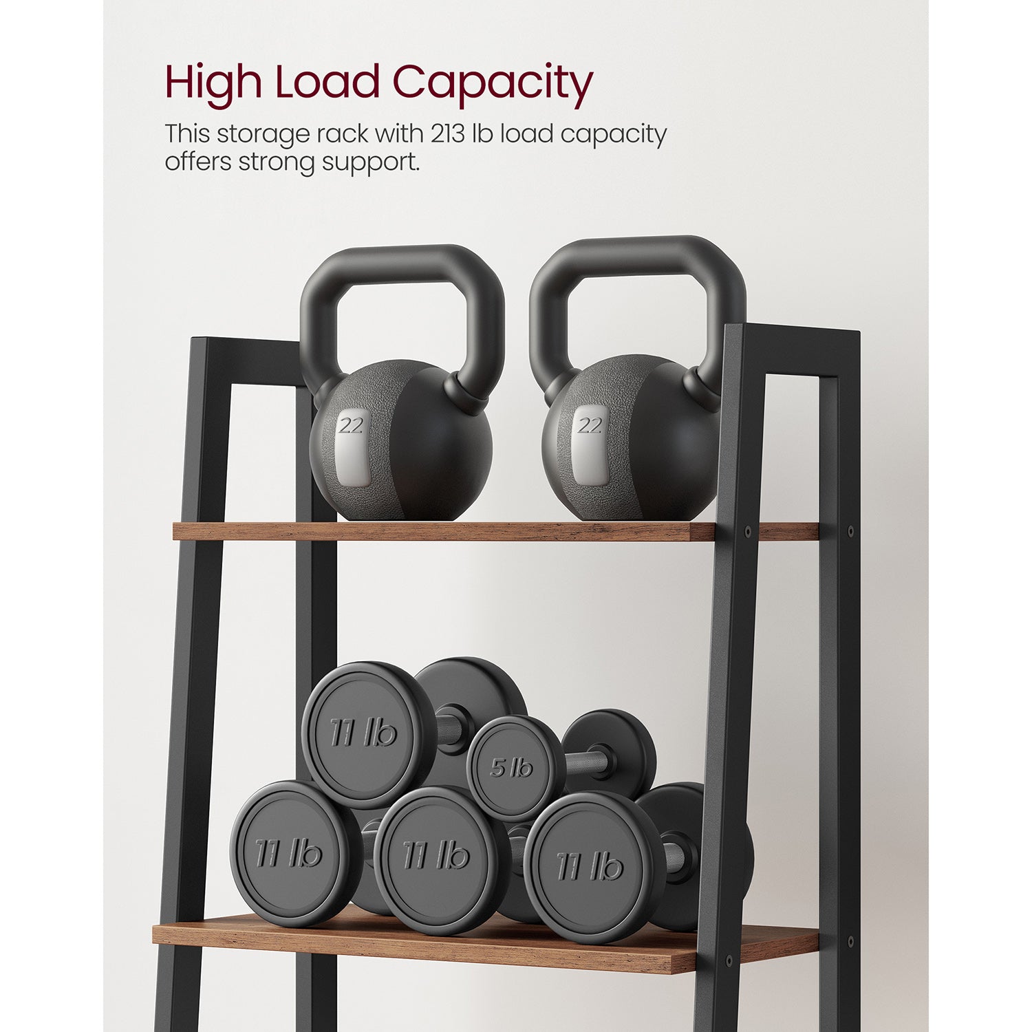 4-Tier Ladder Shelf with Steel Frame - Hazelnut Brown, Black