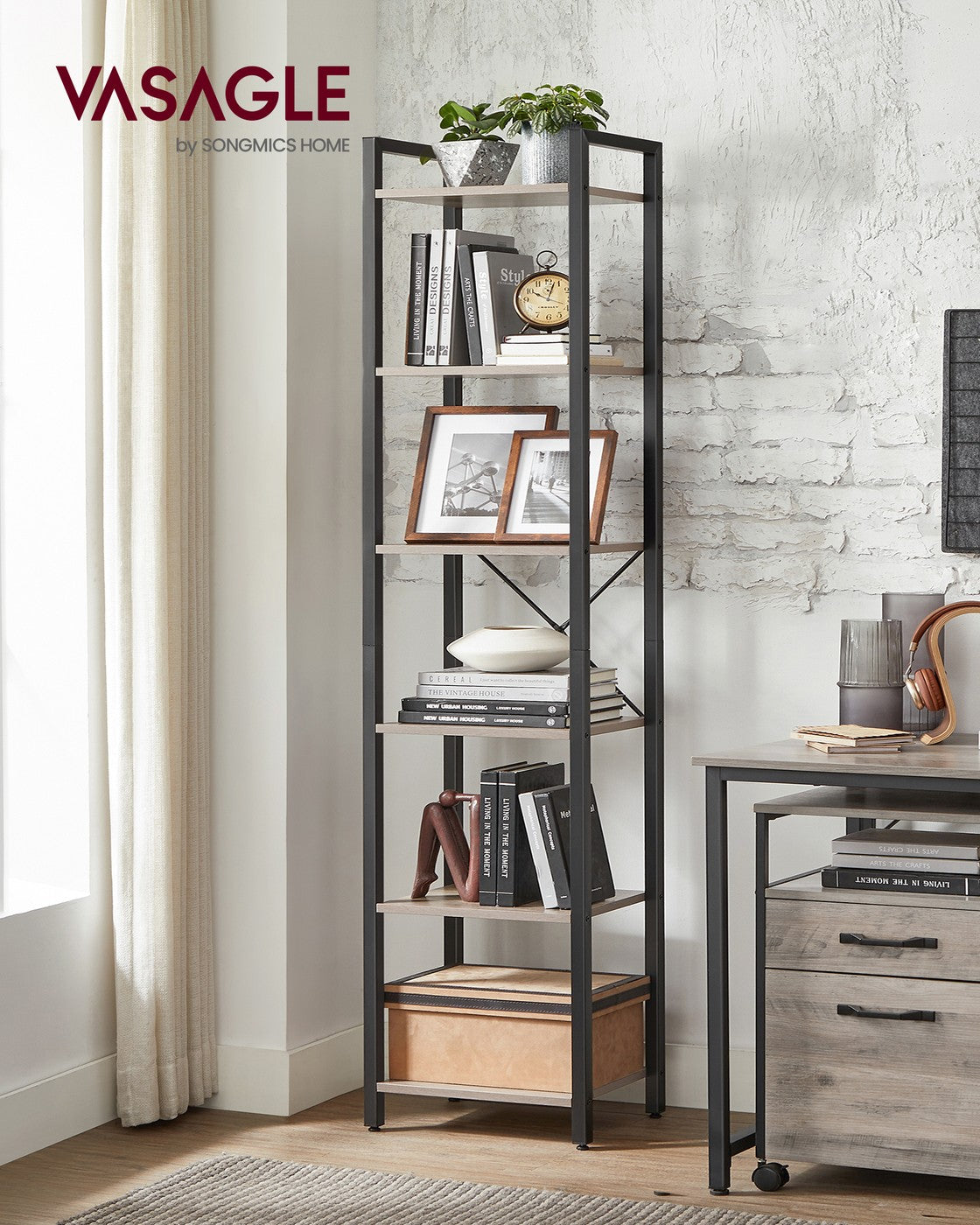 Narrow Bookshelf - 4-Tier - 9.4 x 15.7 x 42 inches