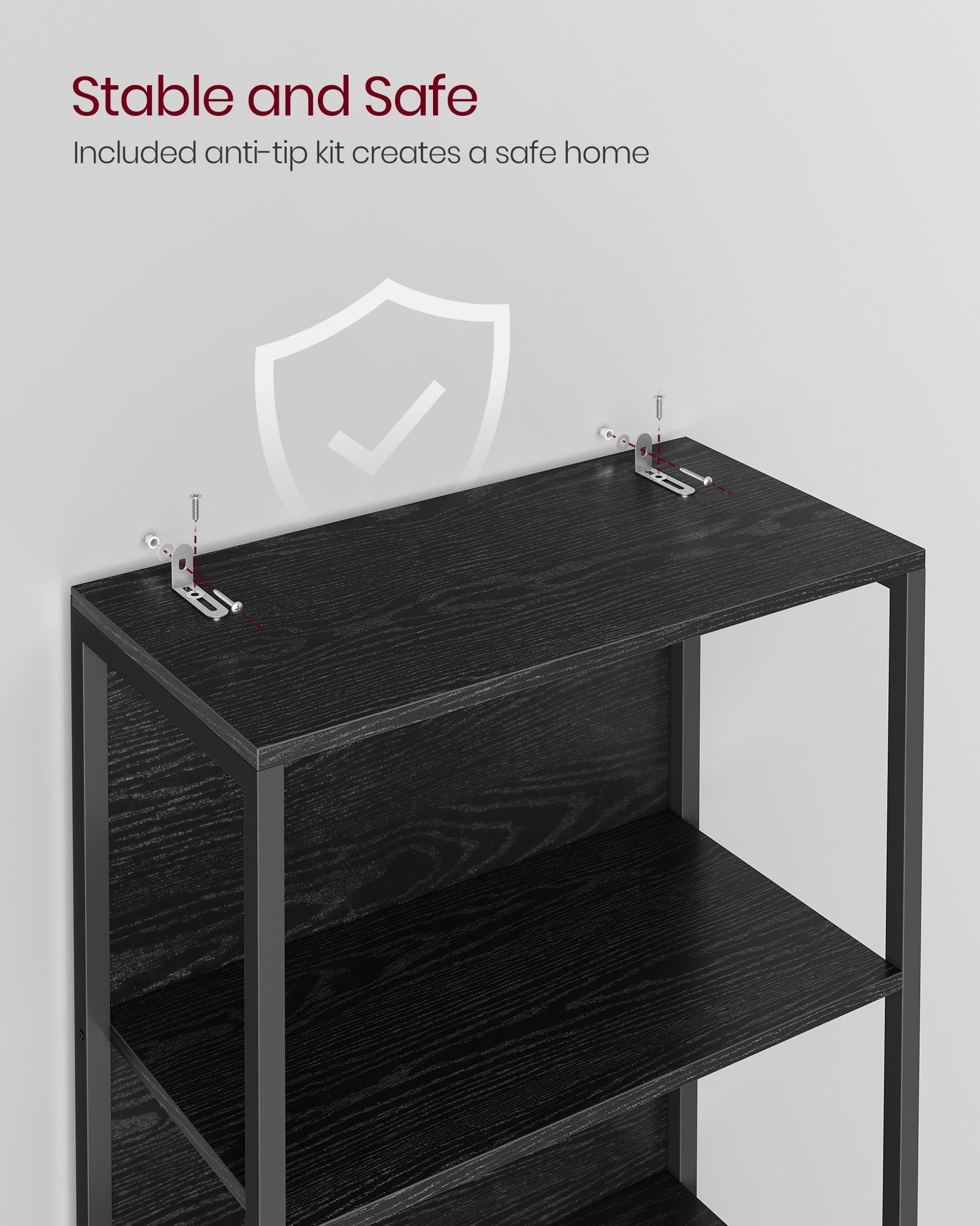 6-Tier LED Bookshelf with Dimmable Lights - Black with Wood Grain