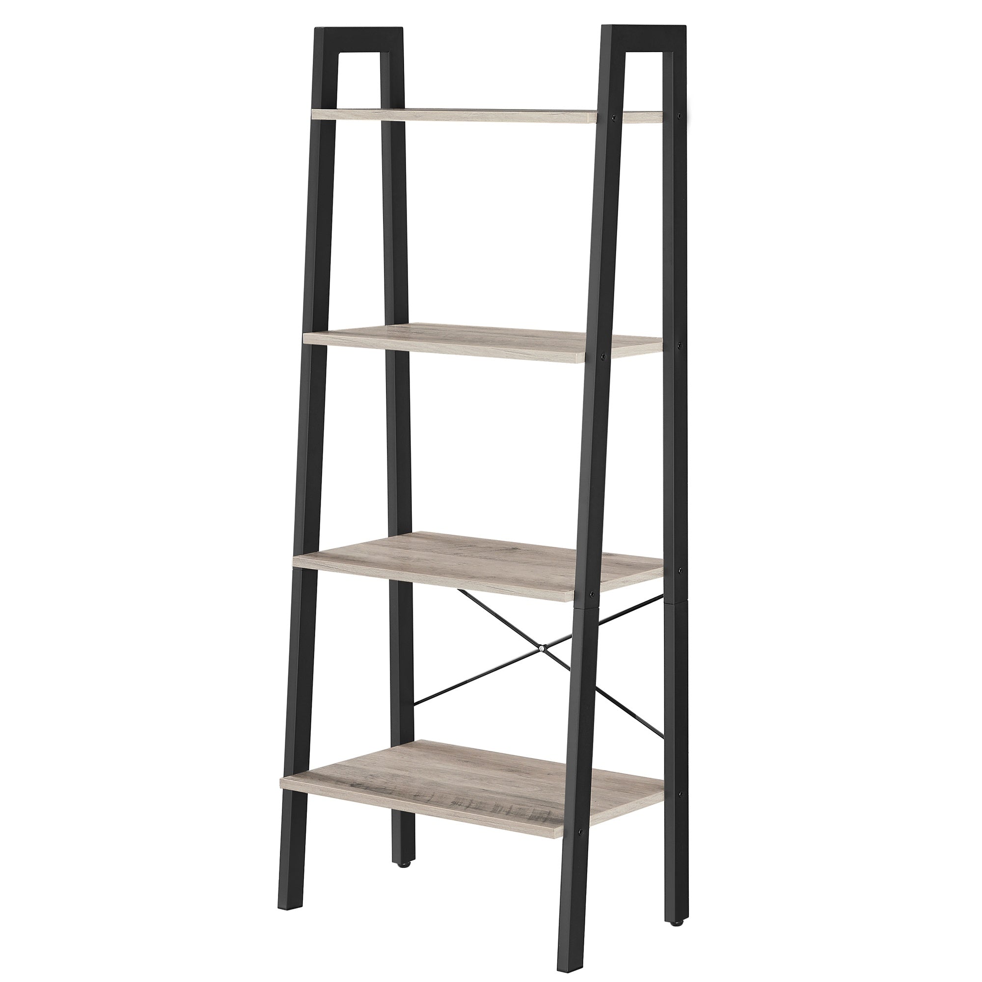 4-Tier Ladder Shelf with Steel Frame - Light Ivory, Matte Black