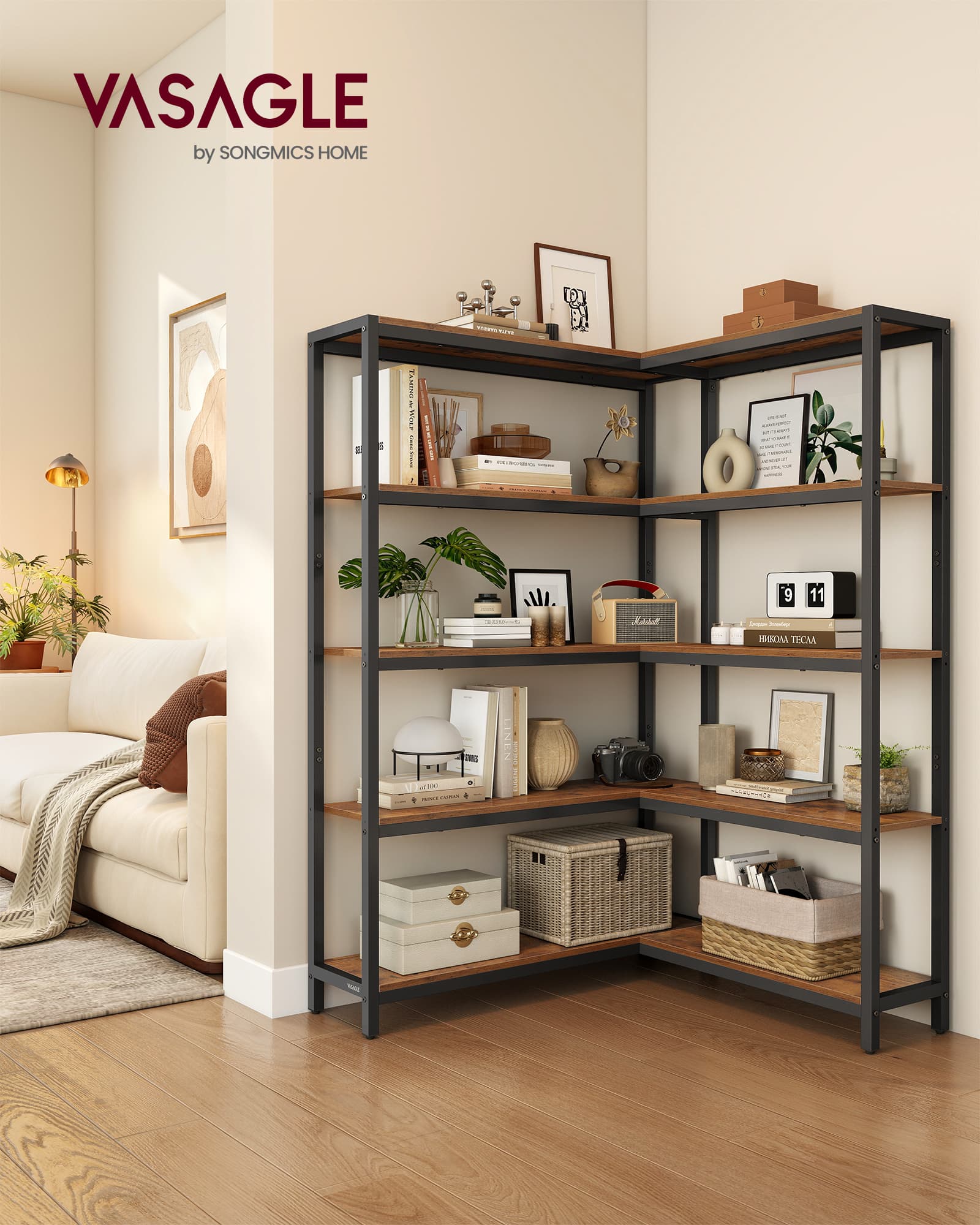 Wide Metal-Frame Bookshelf