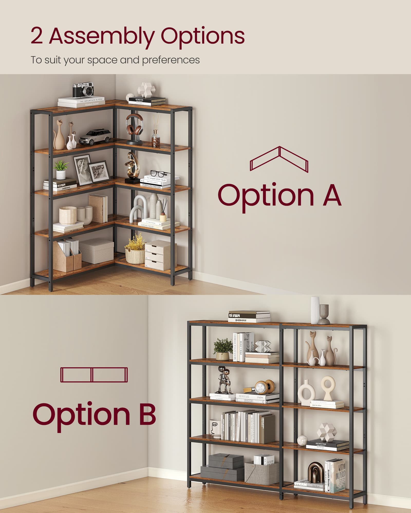 Wide Metal-Frame Bookshelf