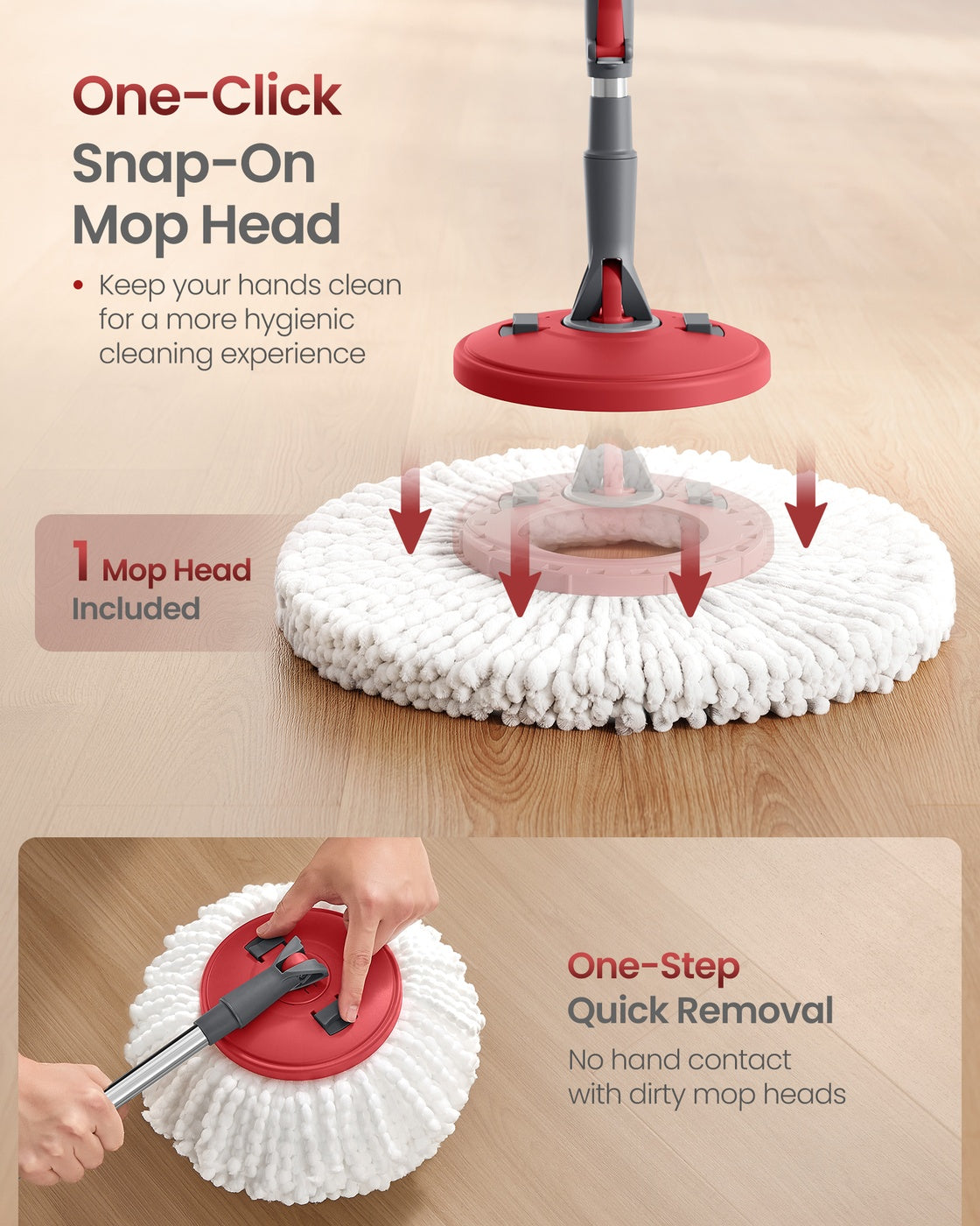 Spin Mop and Bucket Set with Pedal Wringer - Gray, Red