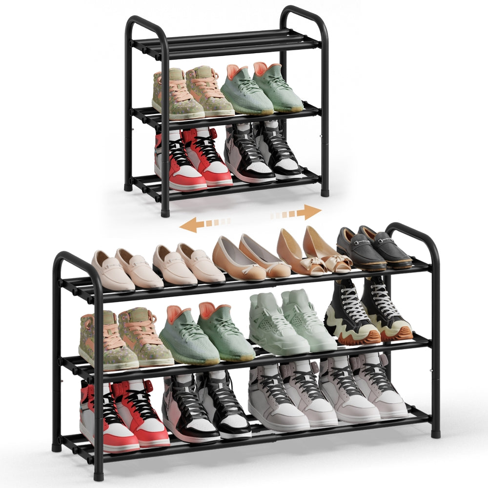 Expandable Shoe Rack 3-Tier Adjustable Ink Black