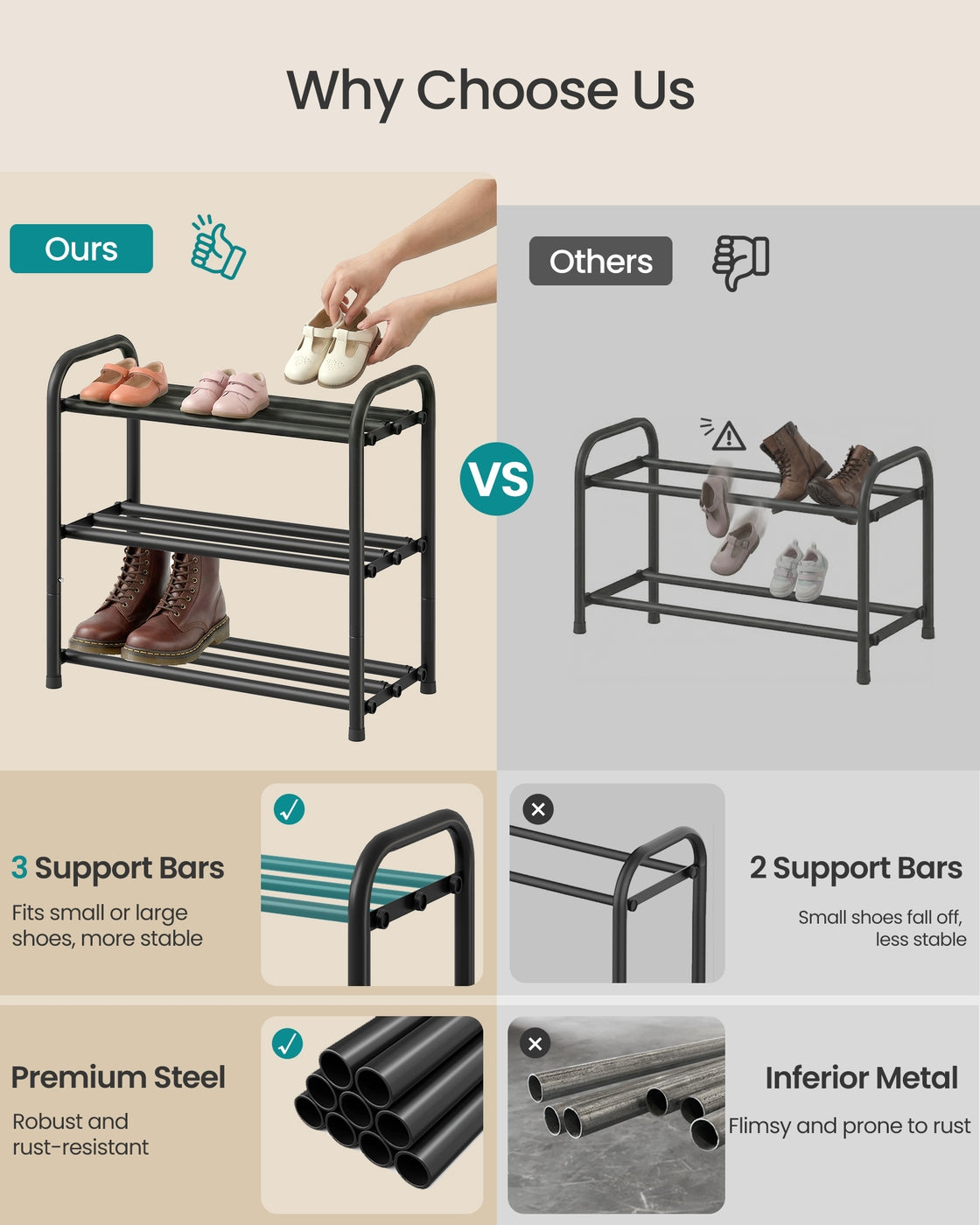 Expandable Shoe Rack 3-Tier Adjustable Ink Black