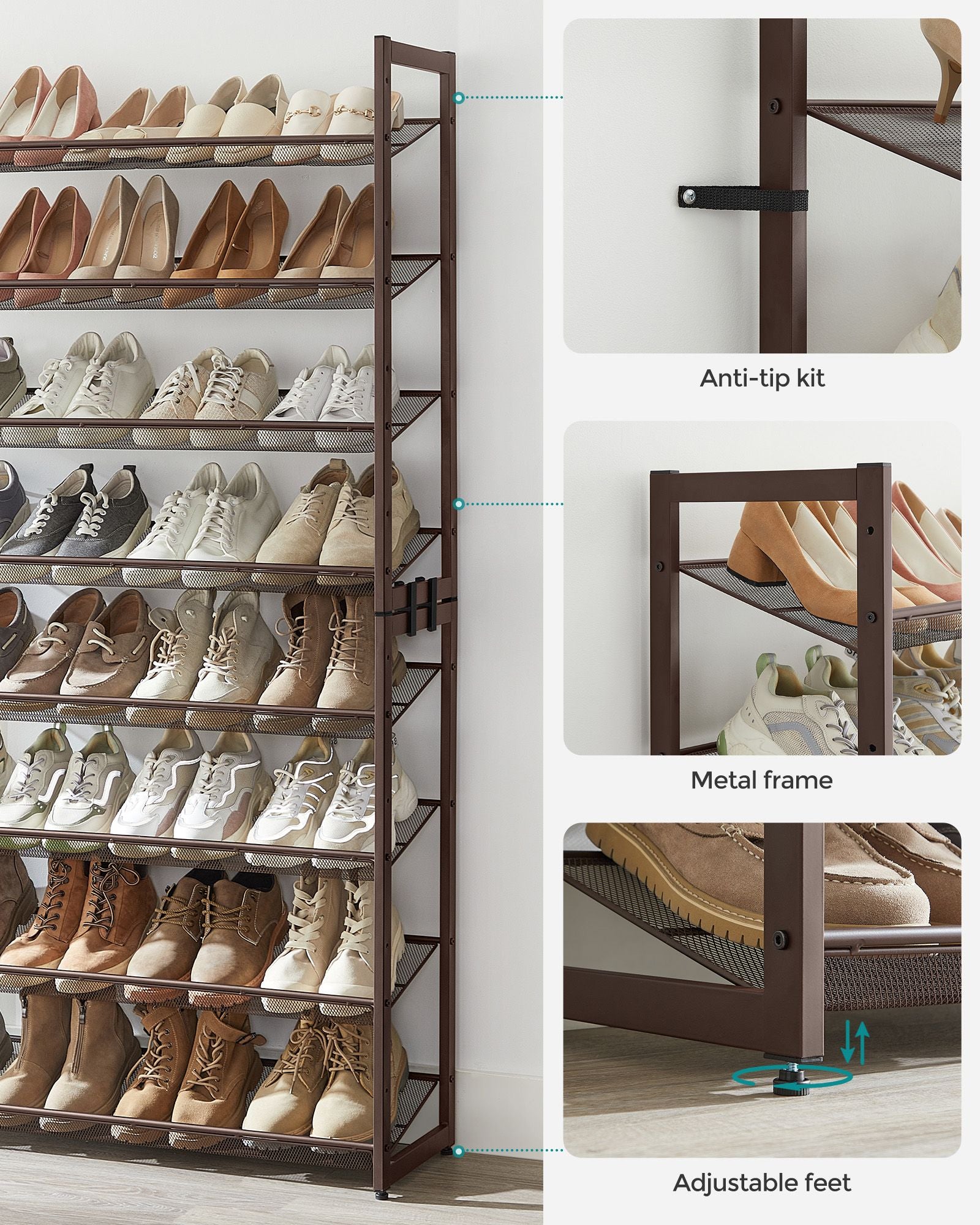 8-Tier Metal Shoe Organizer - Bronze