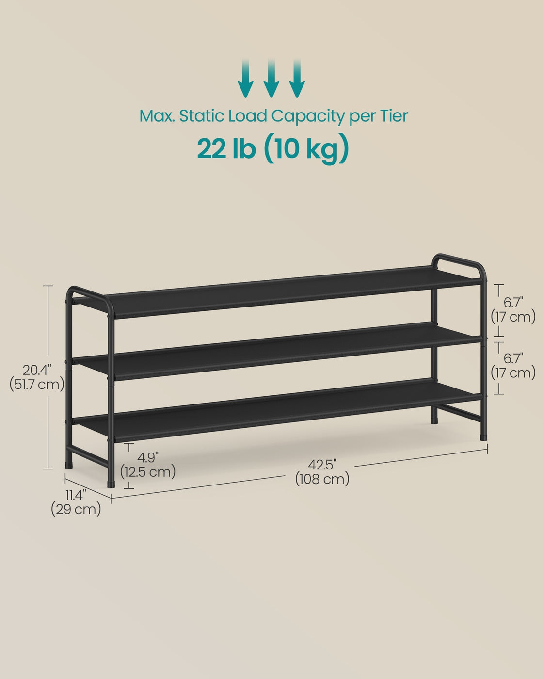 3-Tier Long Shoe Rack Organizer Ink Black - Ink Black