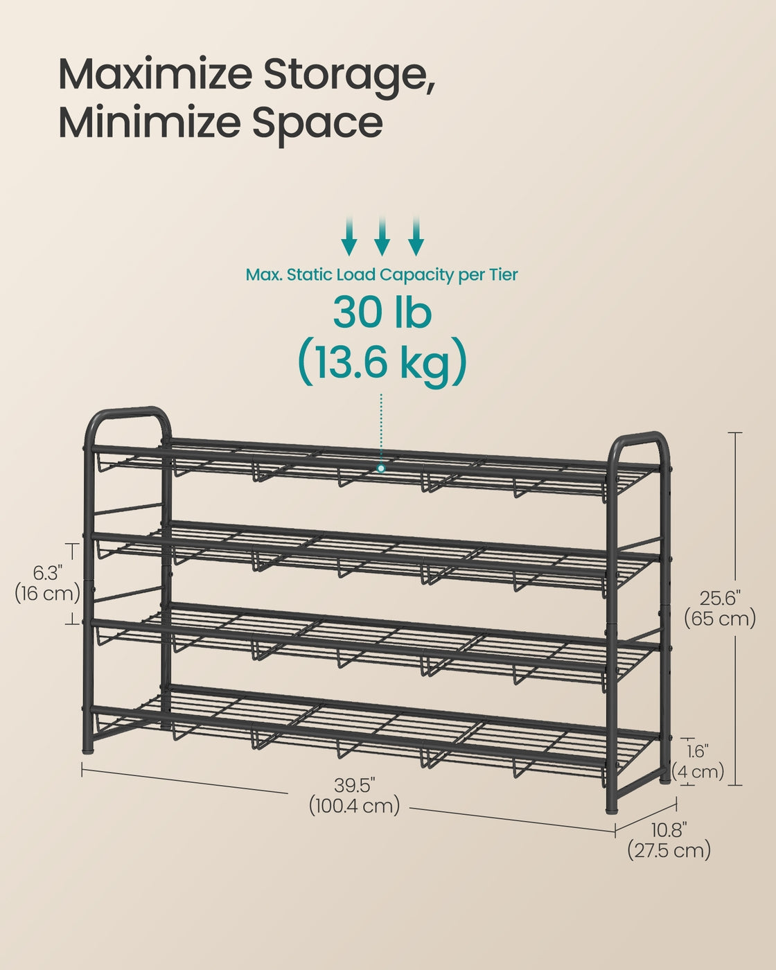 Shoe Rack - 4 Tier Shoe Organizer for Closet - Holds Up to 20 Pairs of Shoes - Shoe Rack for Front Door Entrance - Metal Shoe Shelf with Adjustable Tilt Angle - for Entryway - Garage - Black
