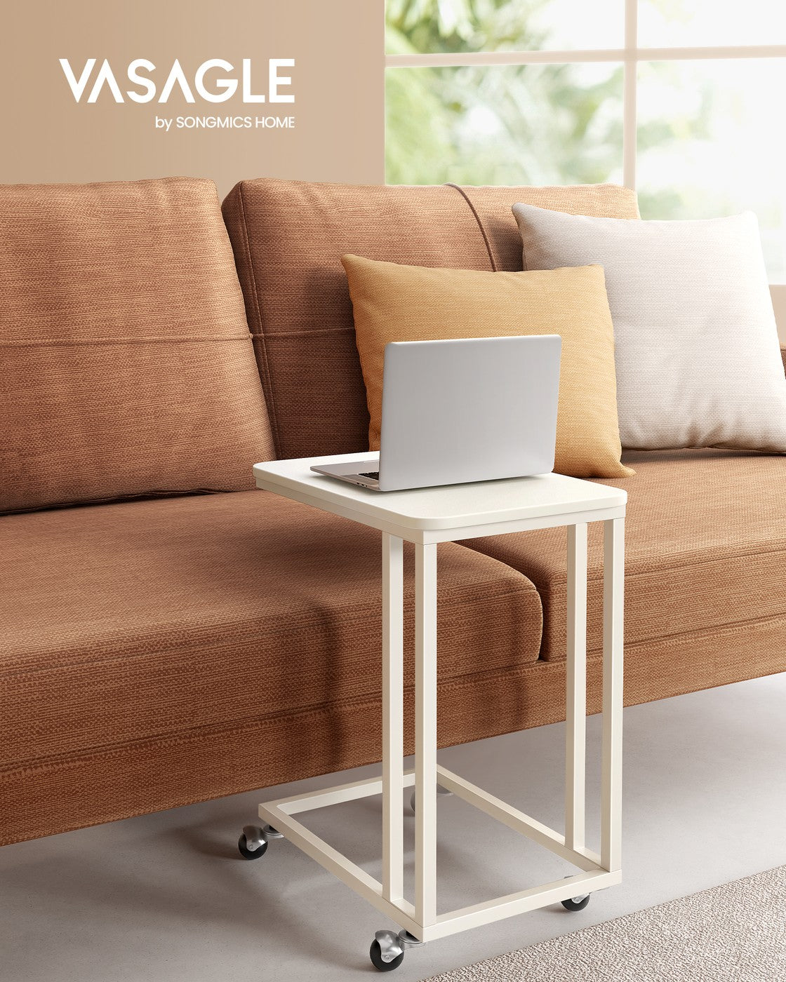 C-Shaped Side Table - Rolling Casters - For Sofa or Bed