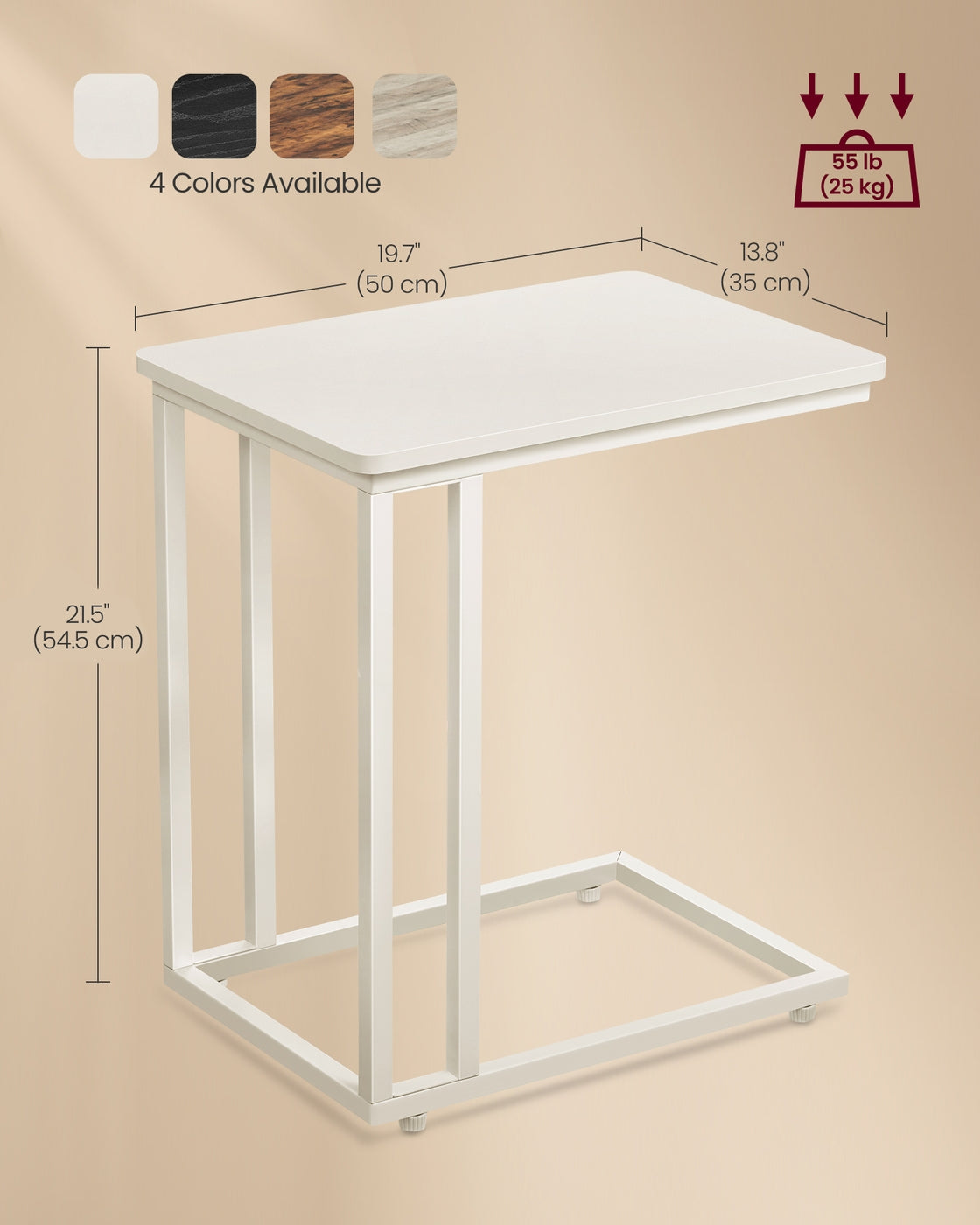 C-Shaped Side Table - Rolling Casters - For Sofa or Bed