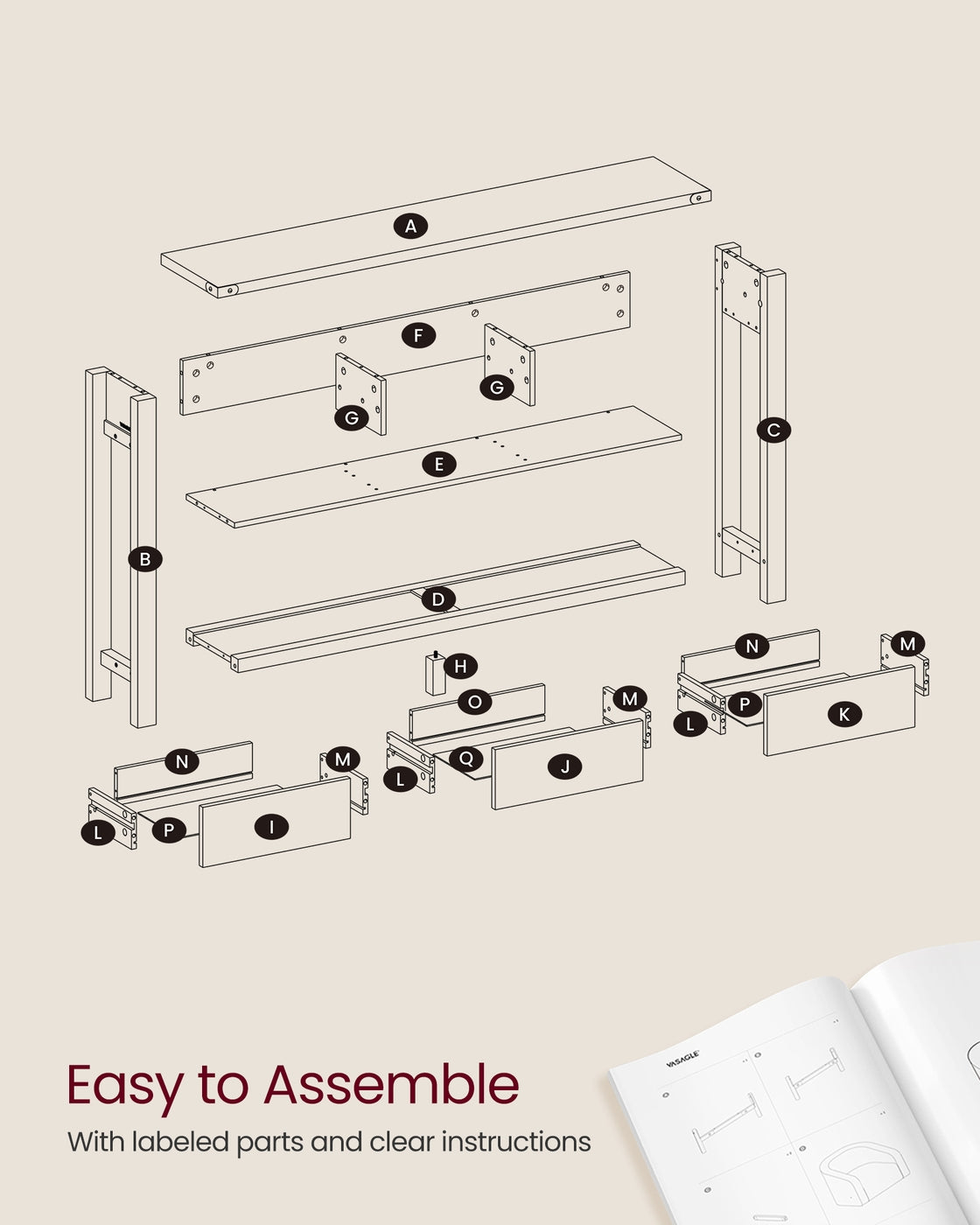 Console Table - 3 Drawers and Open Shelf - Metal Corners