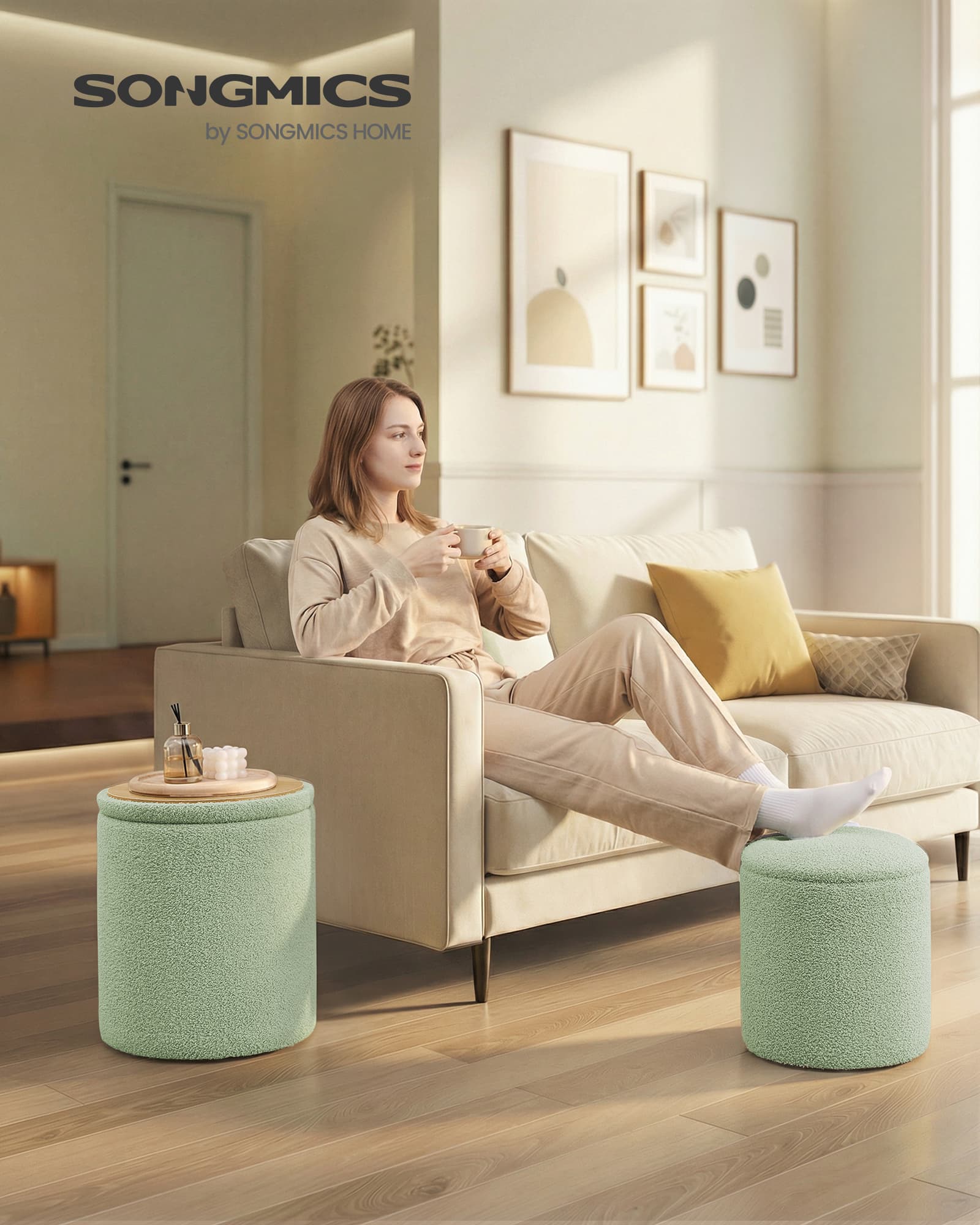 Set Of 2 Round Storage Stools