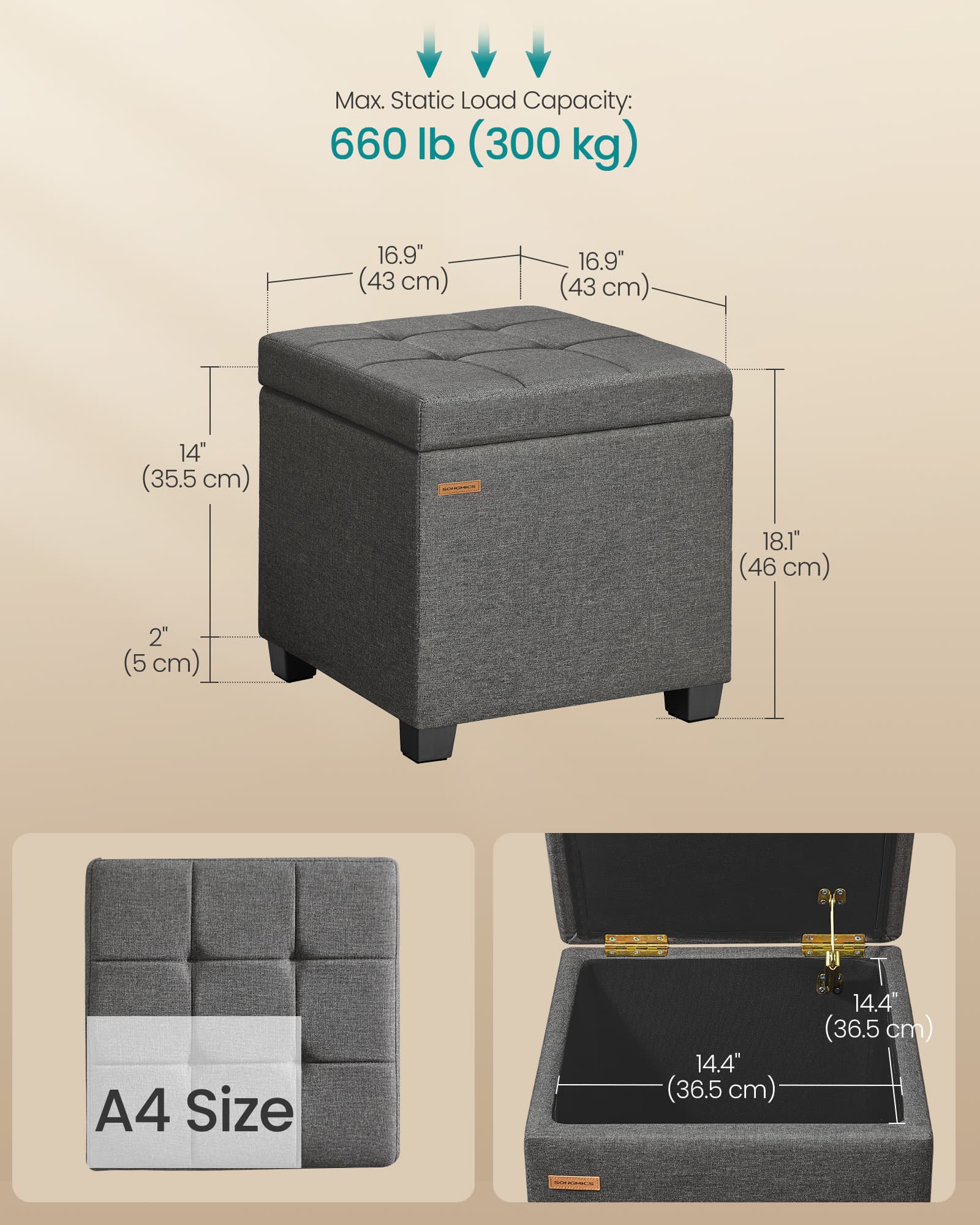 Linen Storage Ottoman with Lid for Bedroom or Living Room