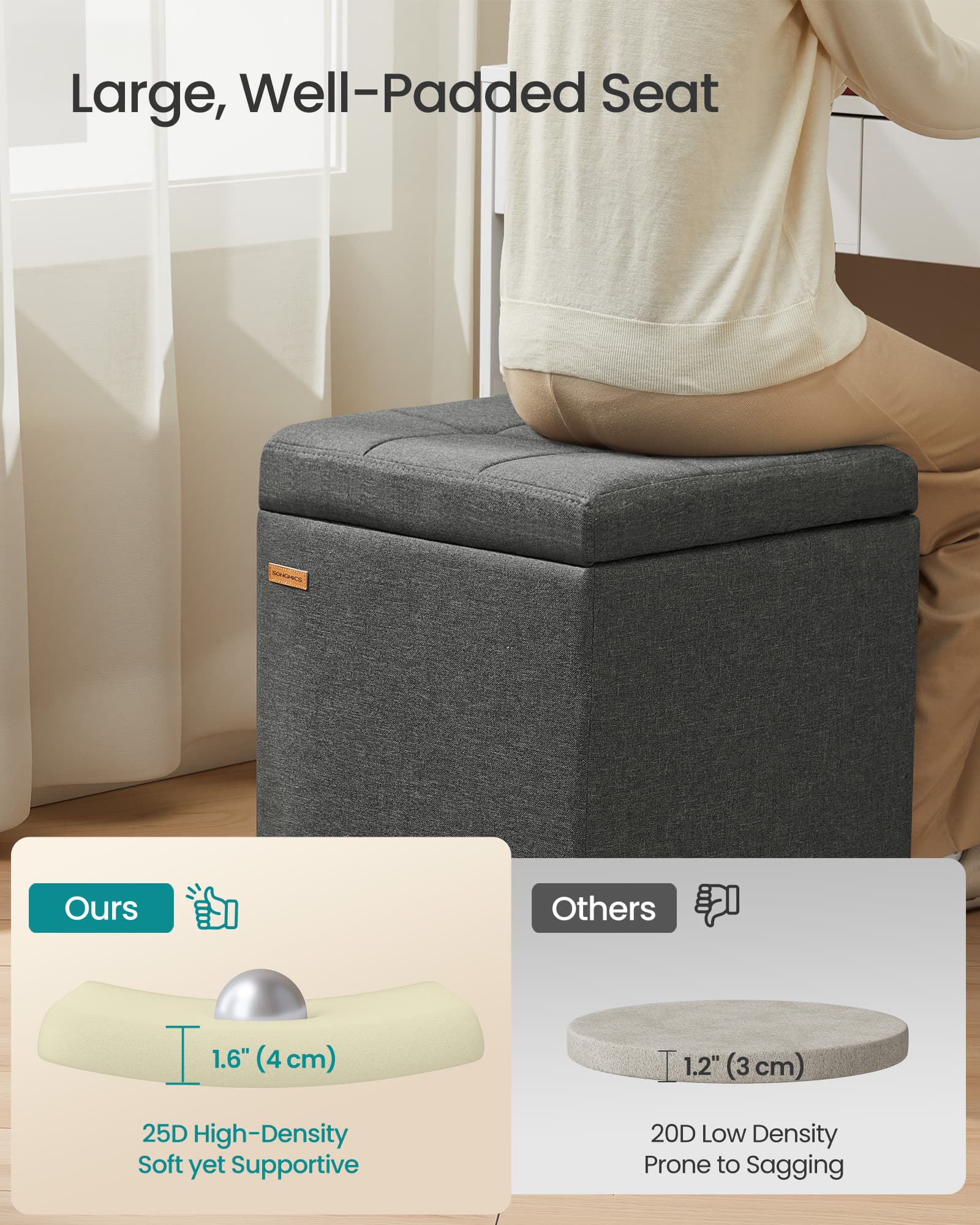 Linen Storage Ottoman with Lid for Bedroom or Living Room