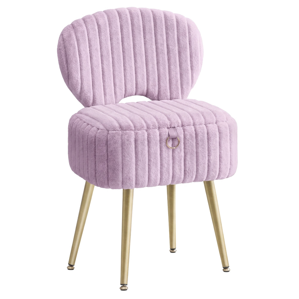 Small Vanity Chair with Storage and Folding Back - Light Lilac