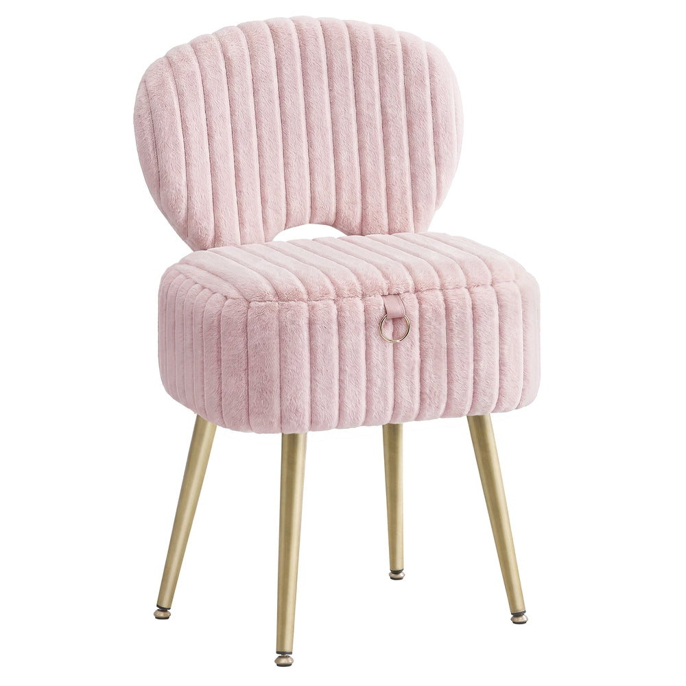 Small Vanity Chair with Storage and Folding Back - Jelly Pink