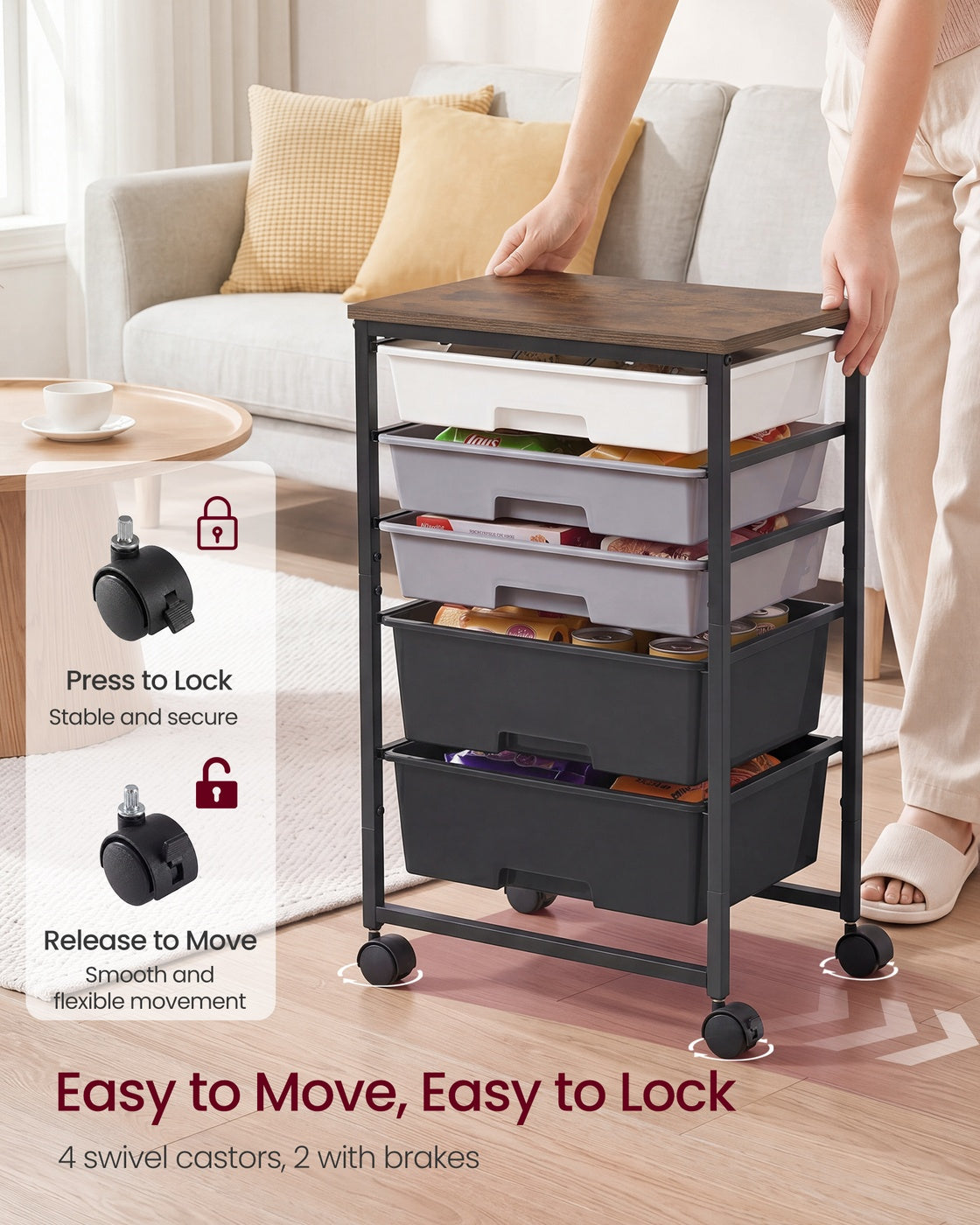Rolling Storage Cart - 5-Drawer