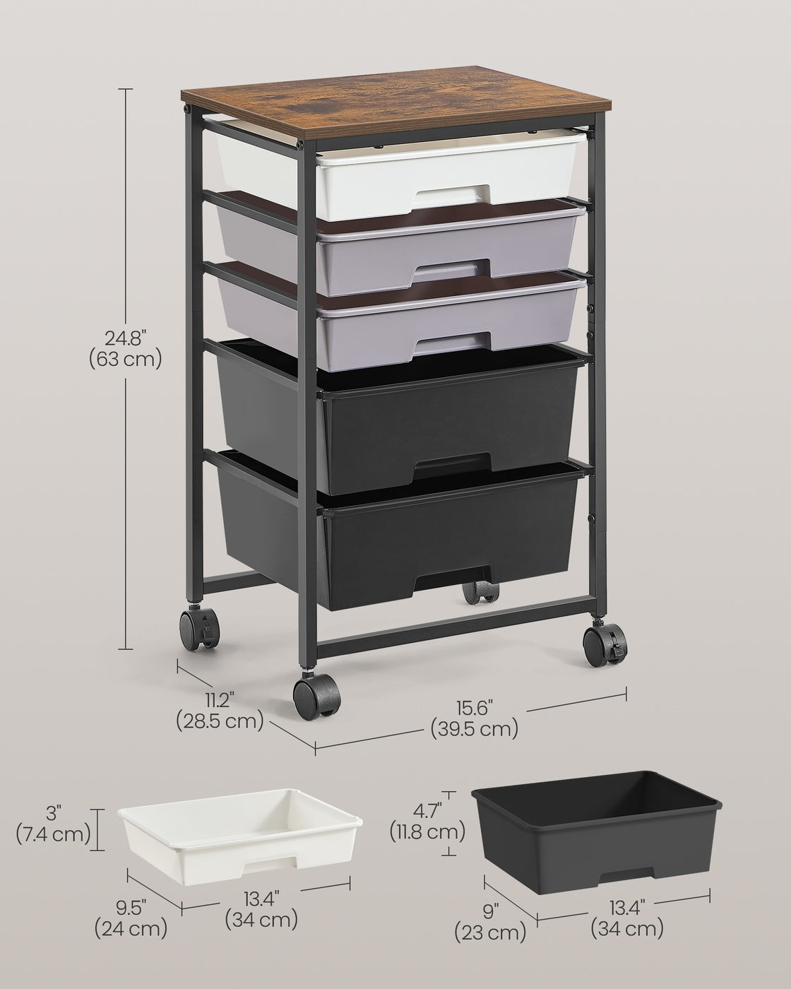 Rolling Storage Cart - 5-Drawer