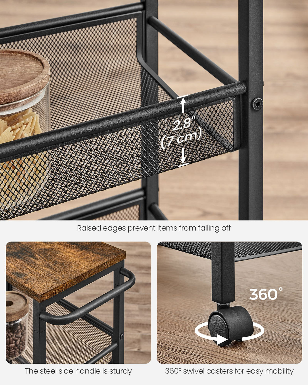 Rolling Storage Cart - 4-Tier - Slim Metal Frame