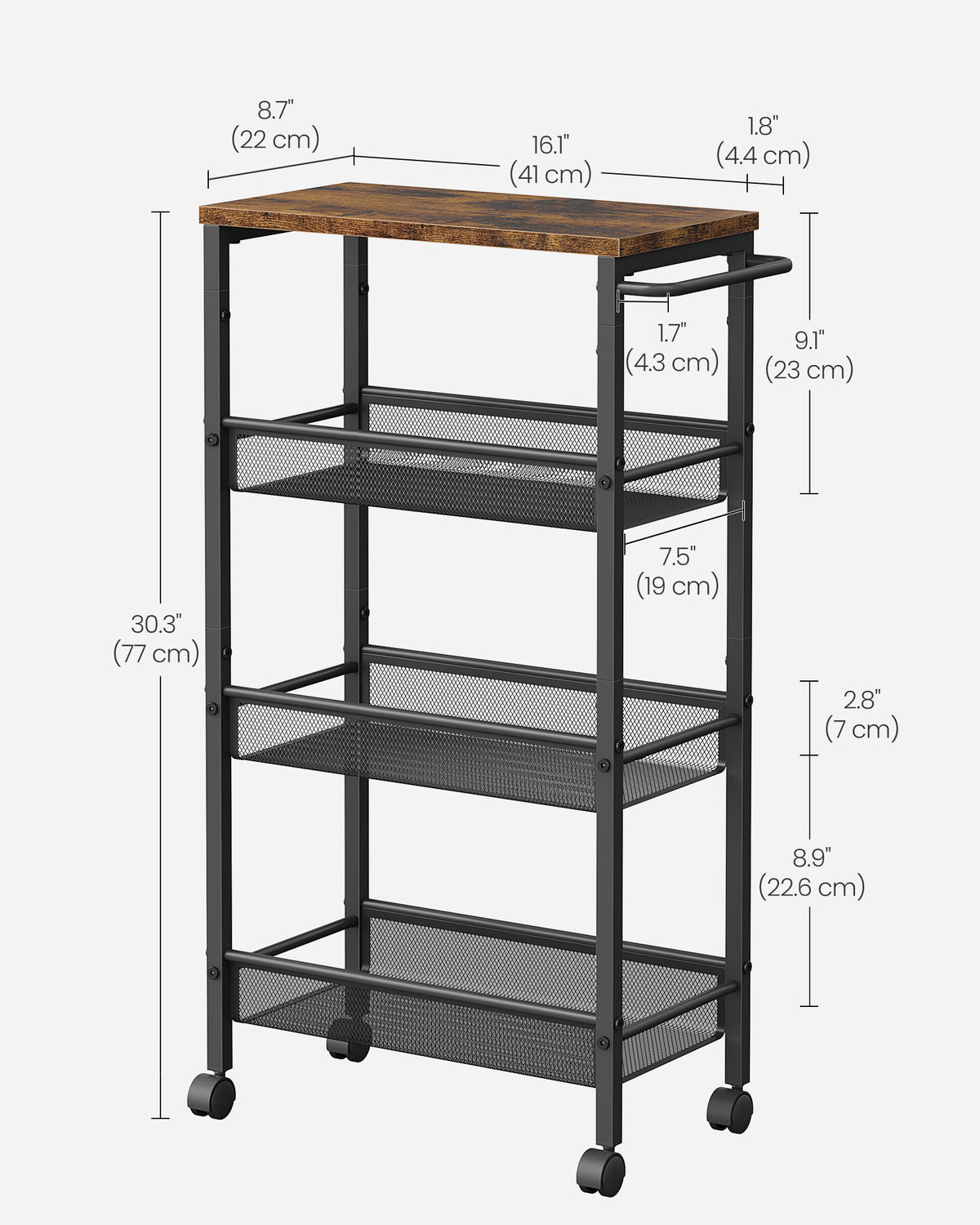 Rolling Storage Cart - 4-Tier - Slim Metal Frame