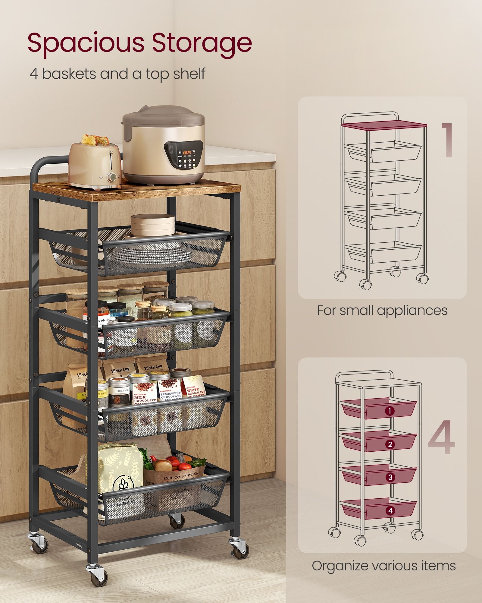Storage Cart with Pull-Out Baskets