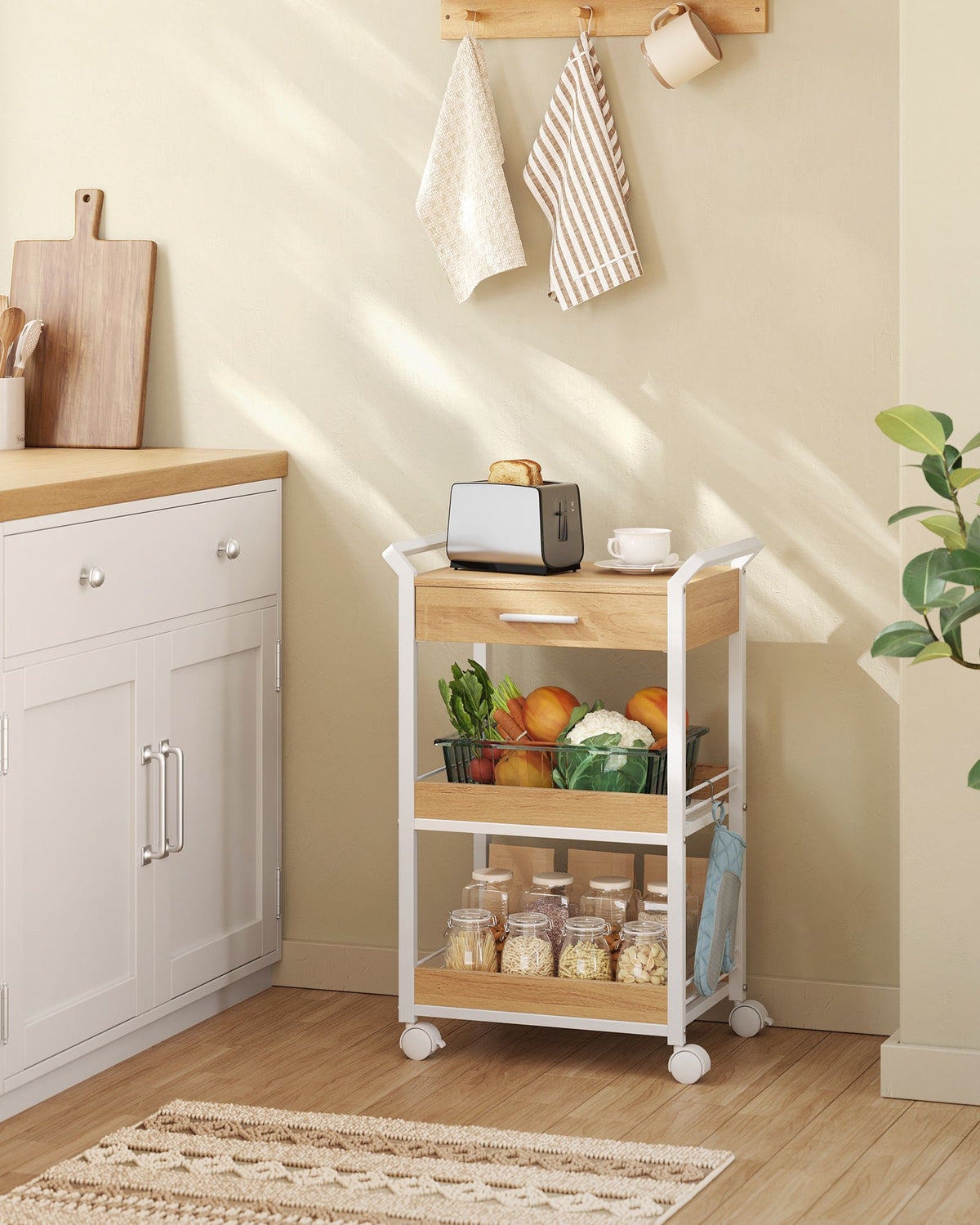 Storage Cart - 3-Tier Rolling - Top Drawer - Mesh Shelves