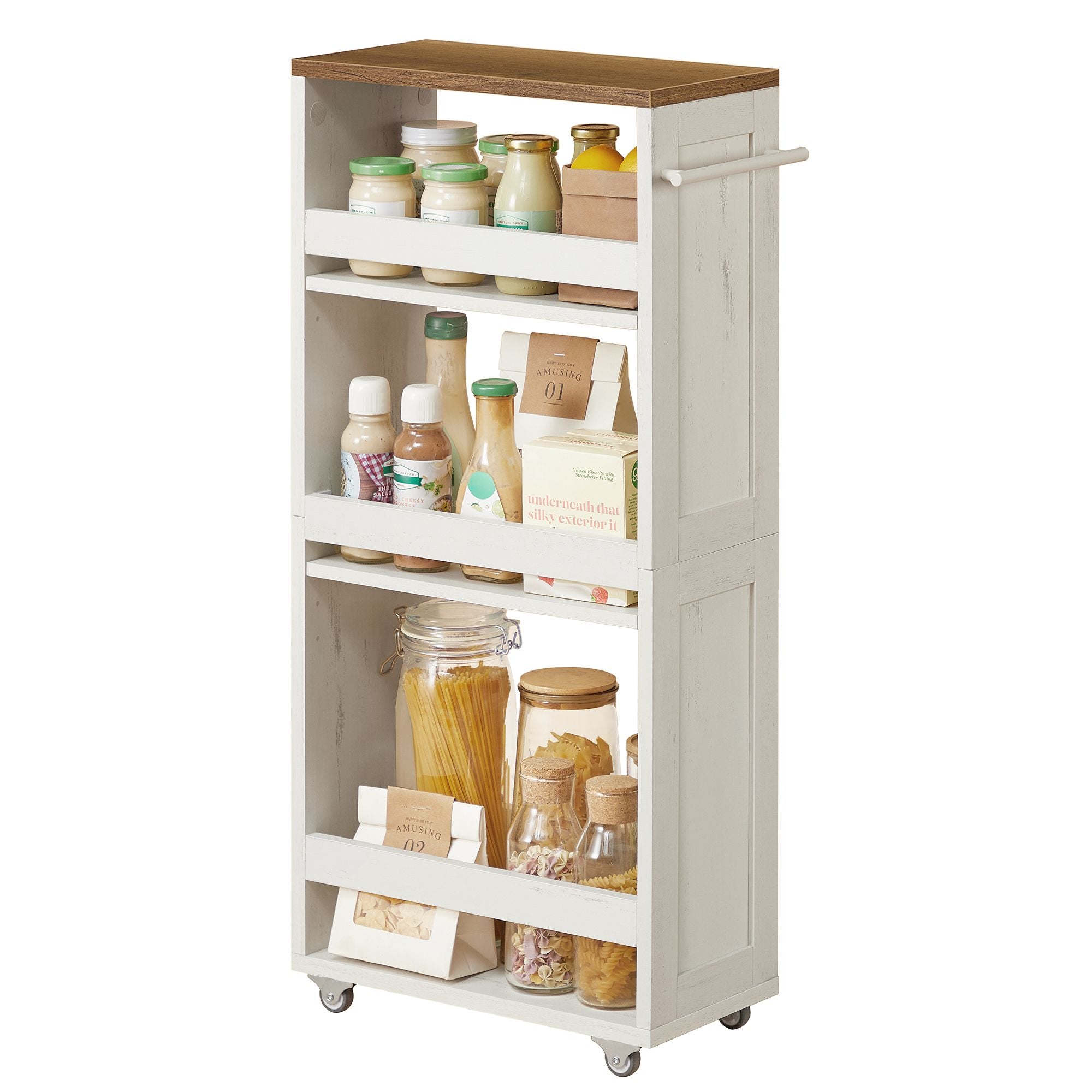 4-Tier Slide-Out Storage Cart - Slim Kitchen Cart for Small Spaces - White