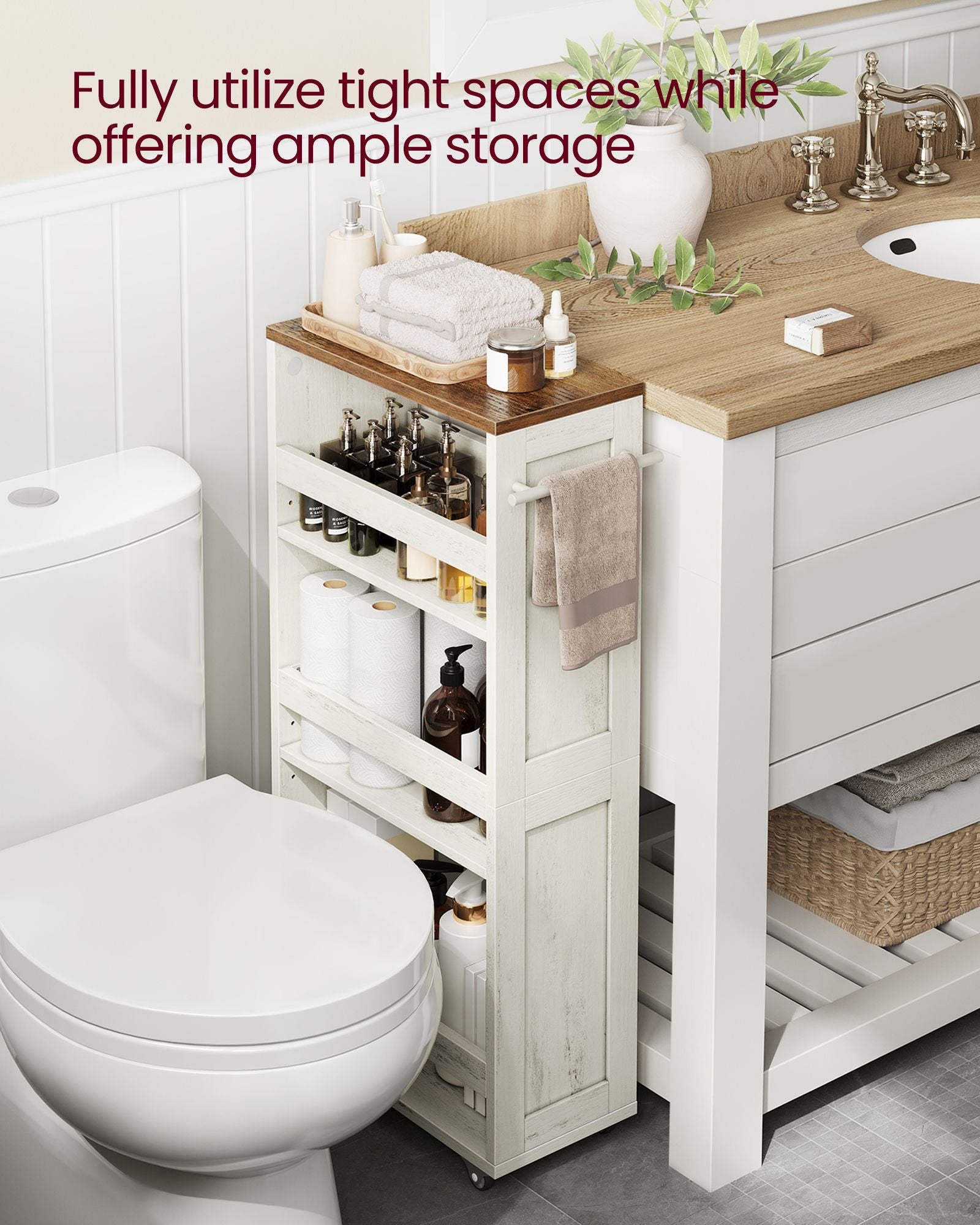 4-Tier Slide-Out Storage Cart - Slim Kitchen Cart for Small Spaces - White