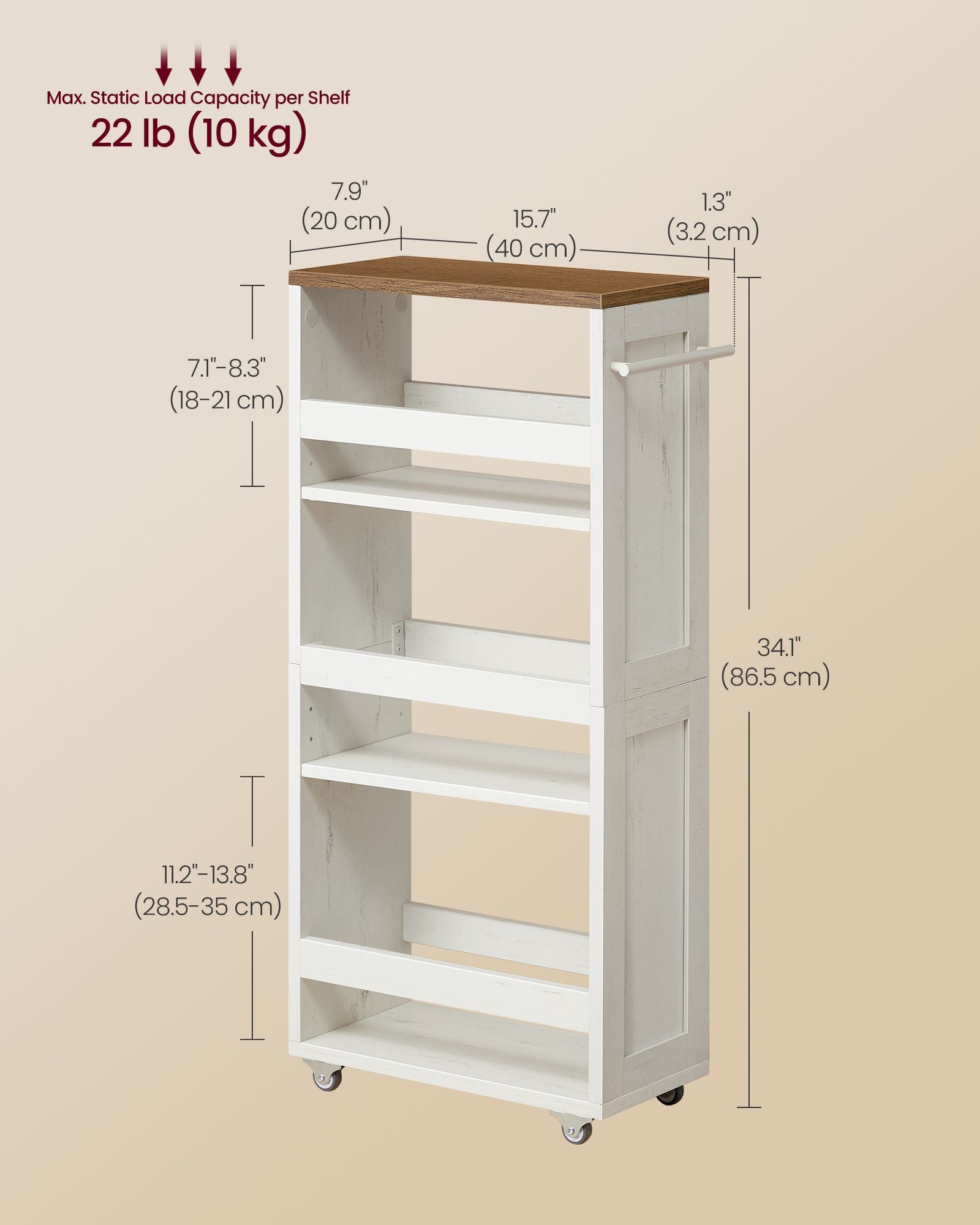 4-Tier Slide-Out Storage Cart - Slim Kitchen Cart for Small Spaces - White