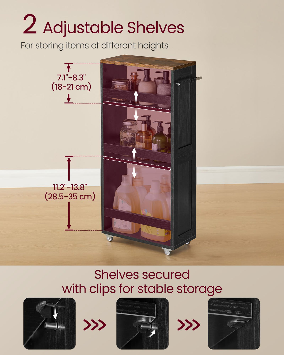 Kitchen Cart - 4-Tier Slide-Out Storage - Slim Design - For Small Spaces