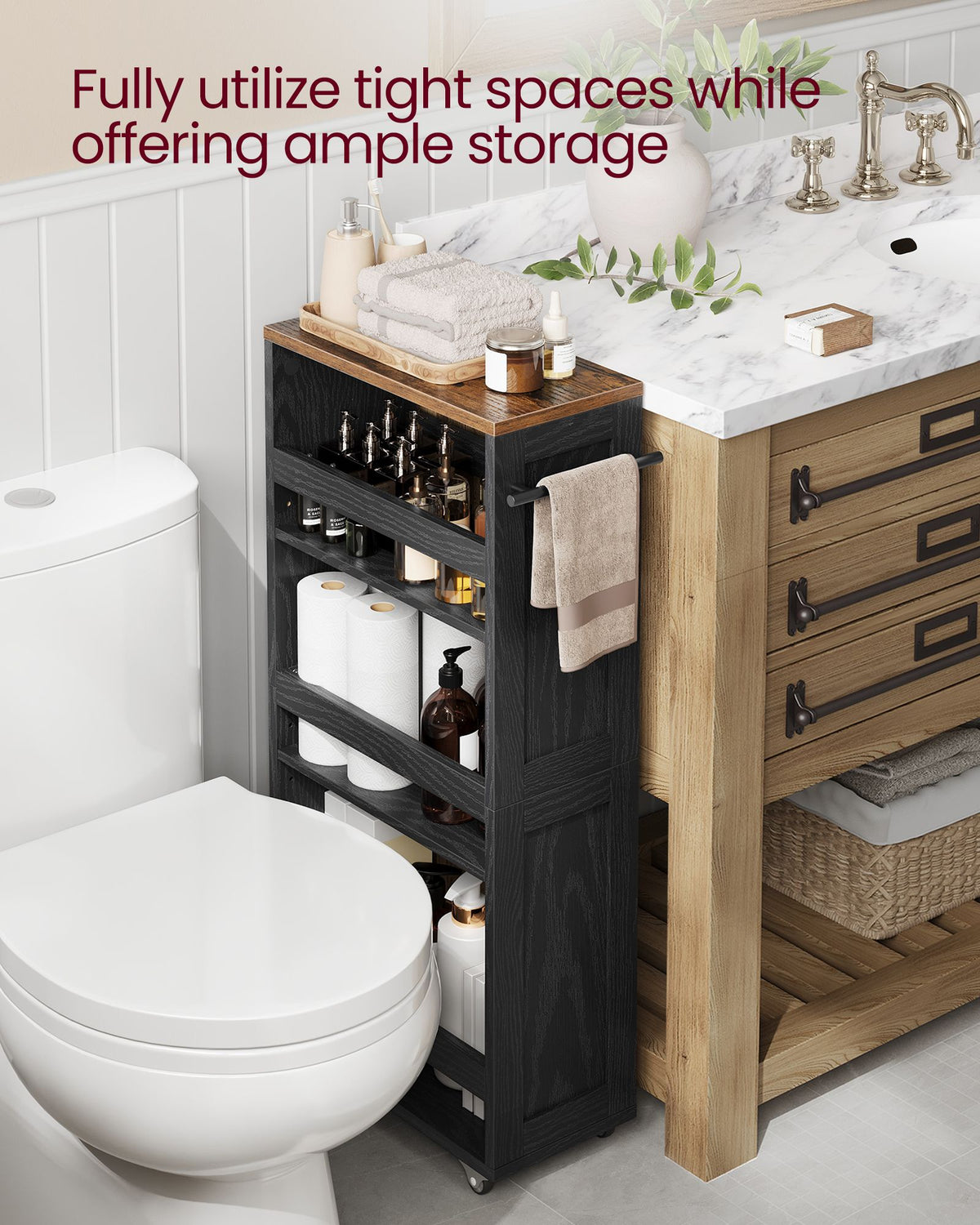 Kitchen Cart - 4-Tier Slide-Out Storage - Slim Design - For Small Spaces