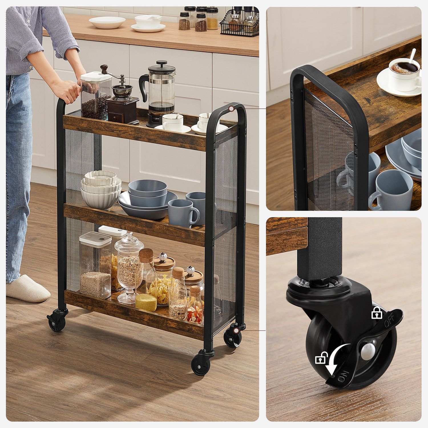 3-Tier Narrow Storage Cart with Wheels