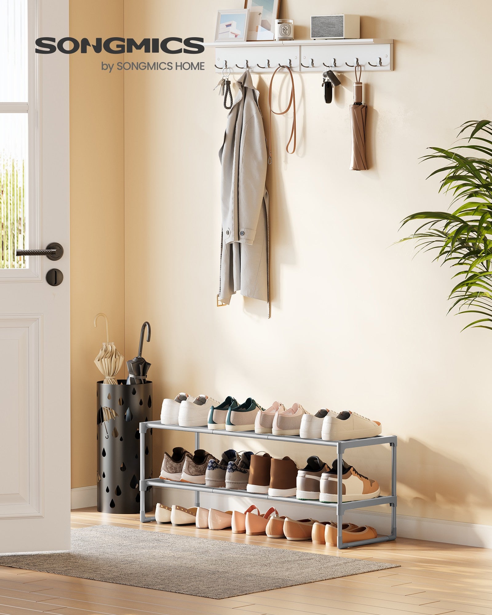 Shoe Rack - 2-Tier Shoe Organizer - Metal Storage Shelf