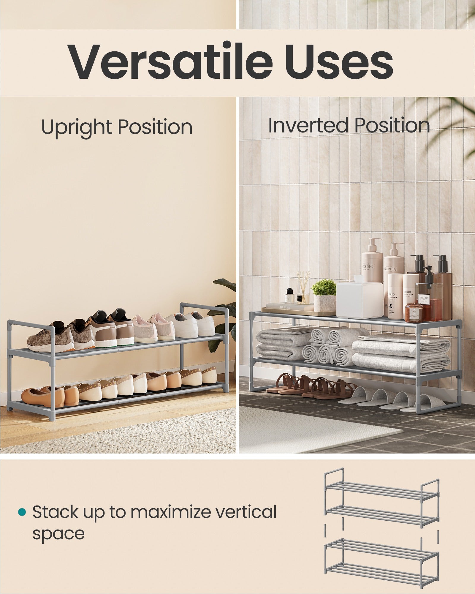 Shoe Rack - 2-Tier Shoe Organizer - Metal Storage Shelf