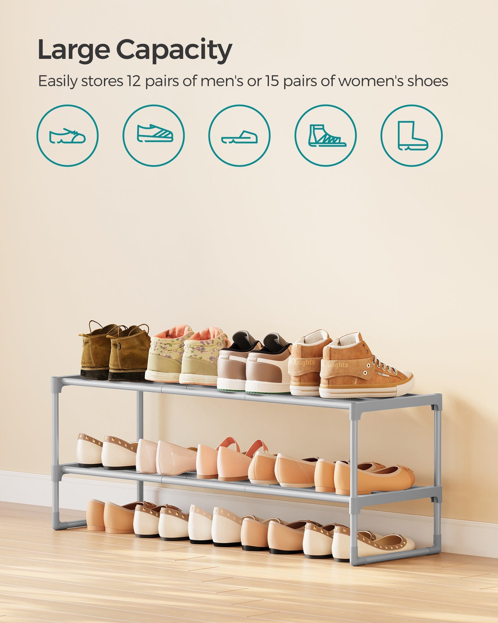 Shoe Rack - 2-Tier Shoe Organizer - Metal Storage Shelf