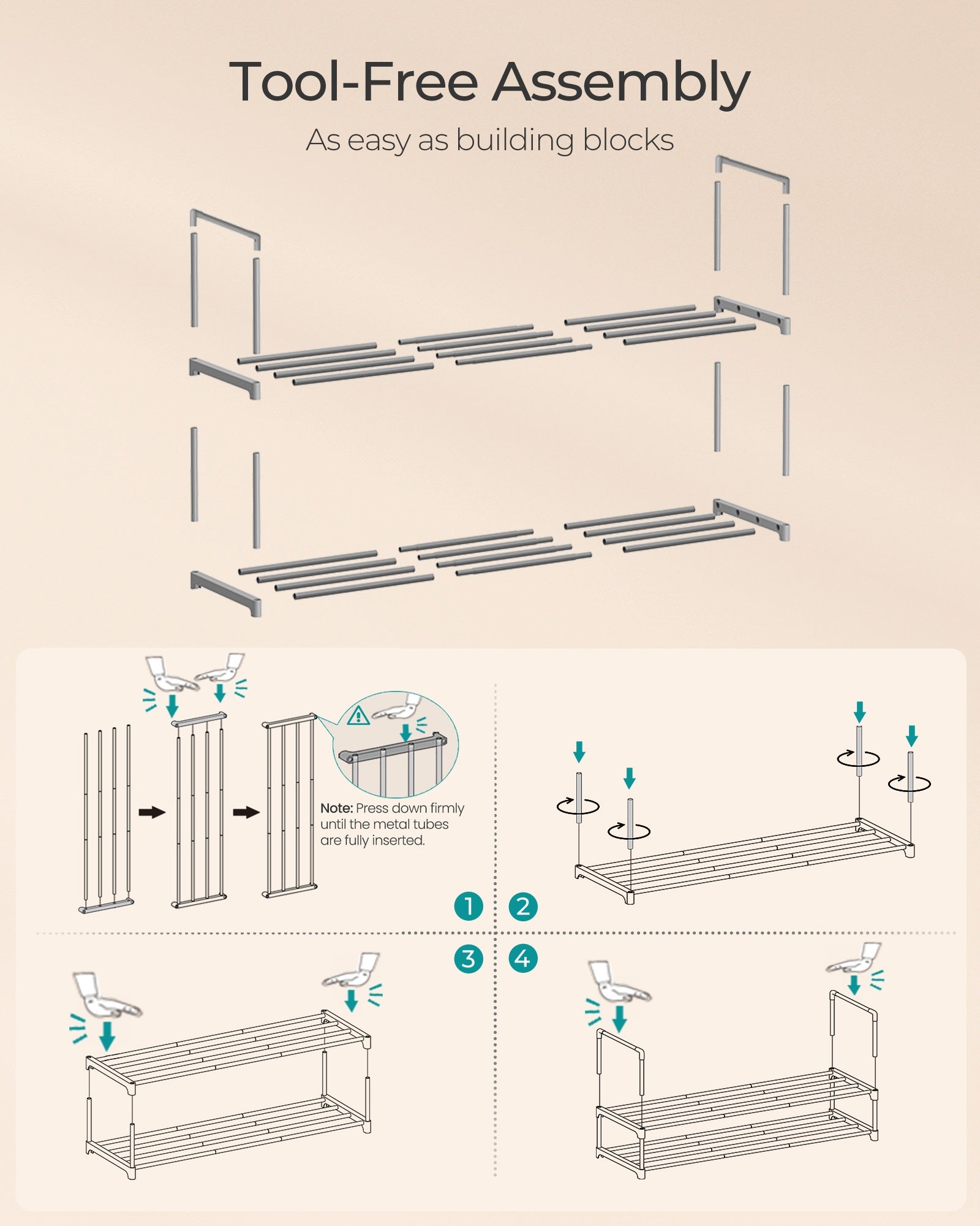 Shoe Rack - 2-Tier Shoe Organizer - Metal Storage Shelf
