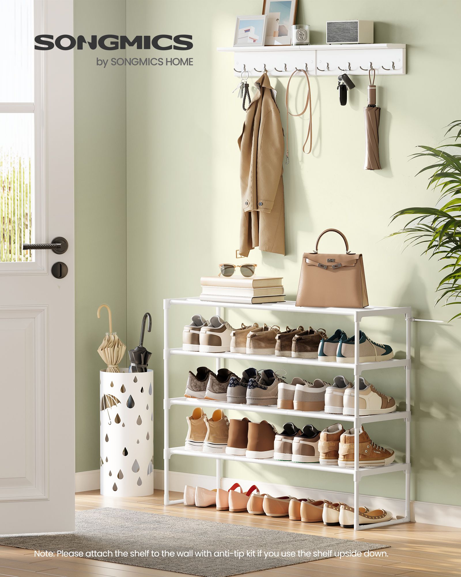 Shoe Rack - 4-Tier Shoe Organizer - Metal Storage Shelf - Upright or Upside Down