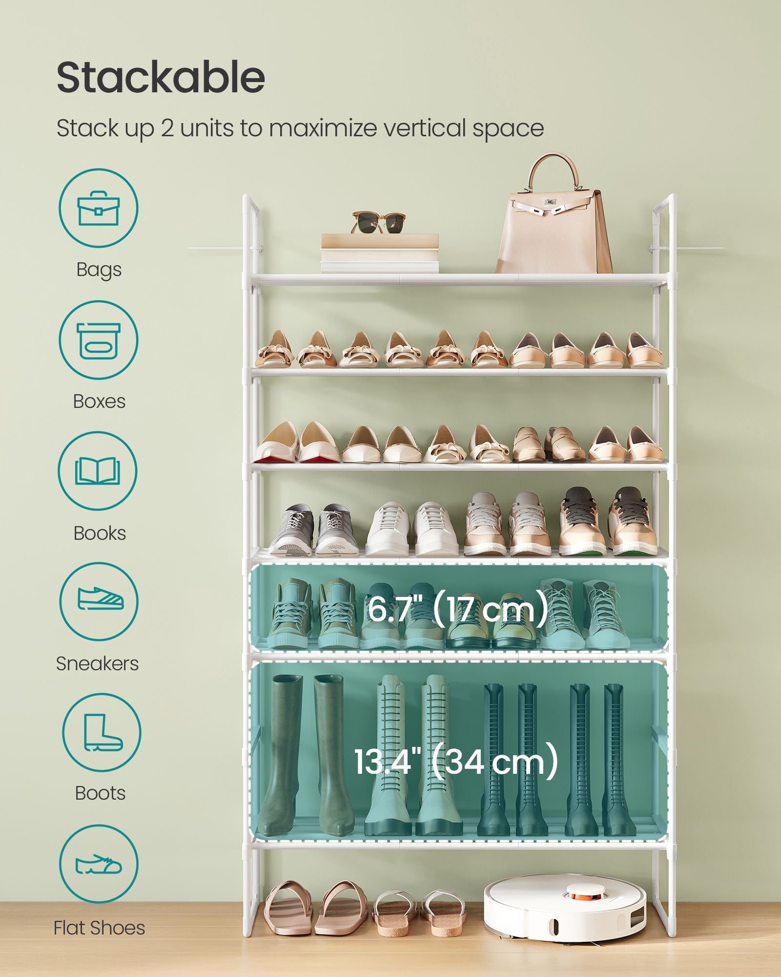 Shoe Rack - 4-Tier Shoe Organizer - Metal Storage Shelf - Upright or Upside Down