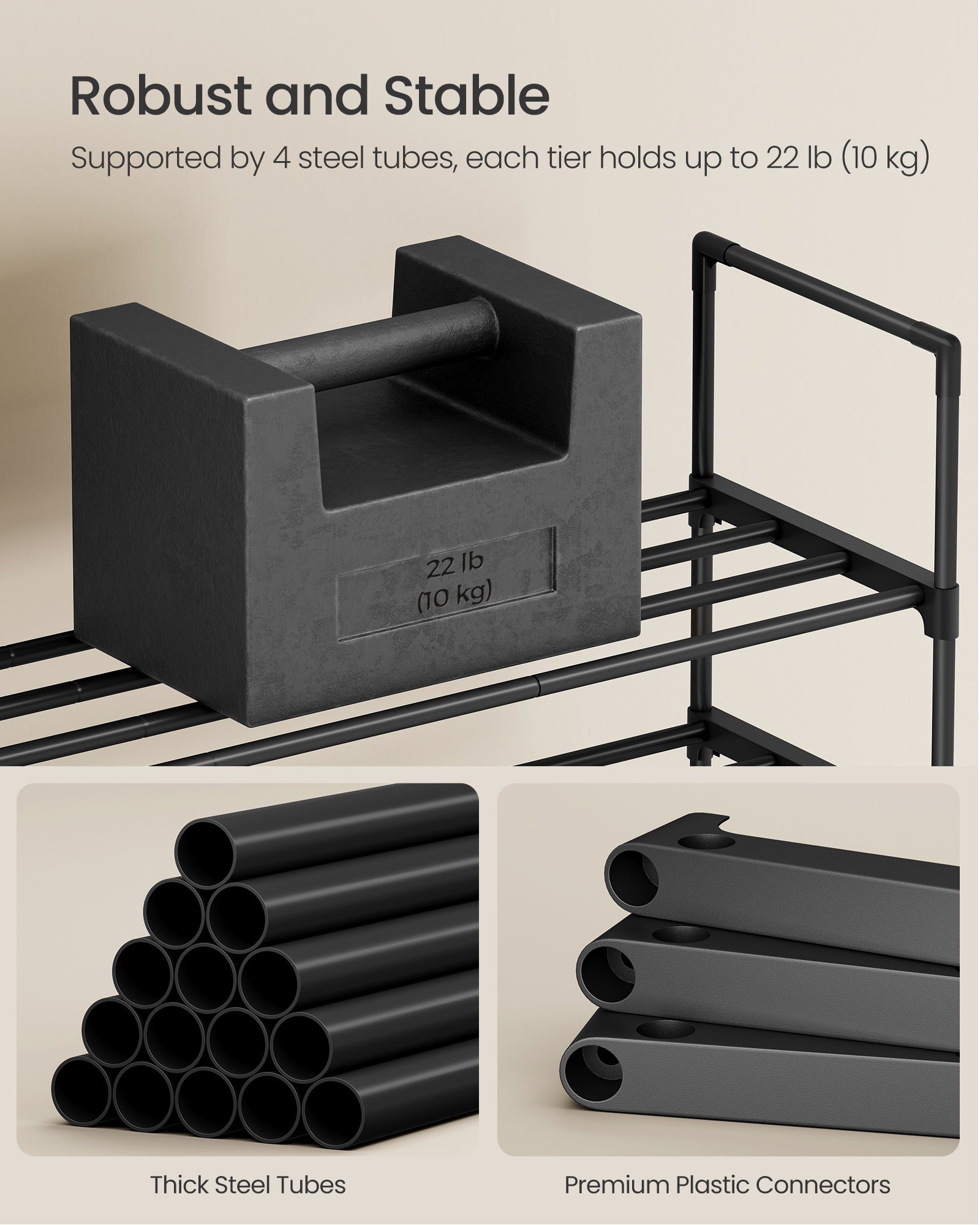 Shoe Rack 4-Tier Shoe Organizer 11.8 x 46.1 x 29.5 Inches Black