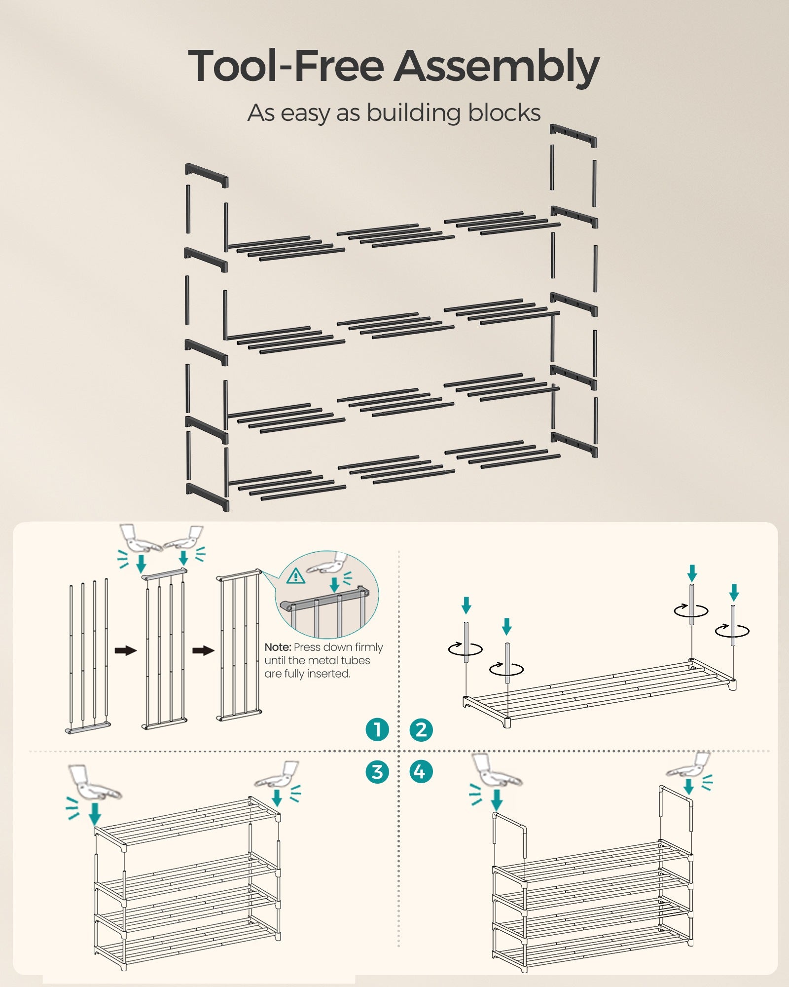 Shoe Rack 4-Tier Shoe Organizer 11.8 x 46.1 x 29.5 Inches Black