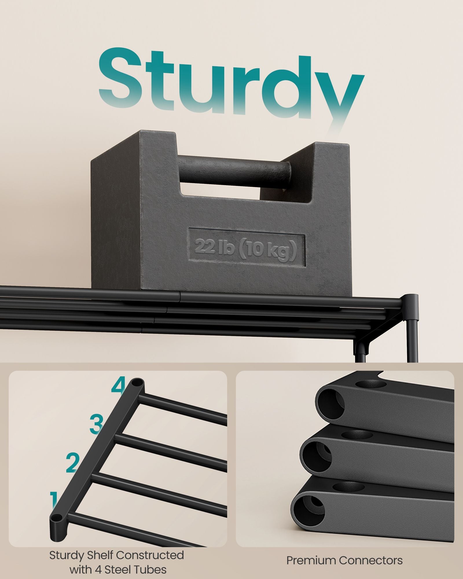 Shoe Rack for Closet - Compact Metal Shoe Organizer Shelf for Entryway - Black