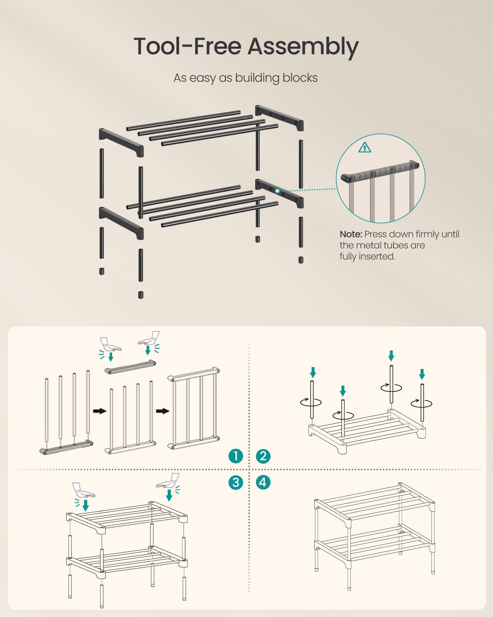 Shoe Rack for Closet - Compact Metal Shoe Organizer Shelf for Entryway - Black