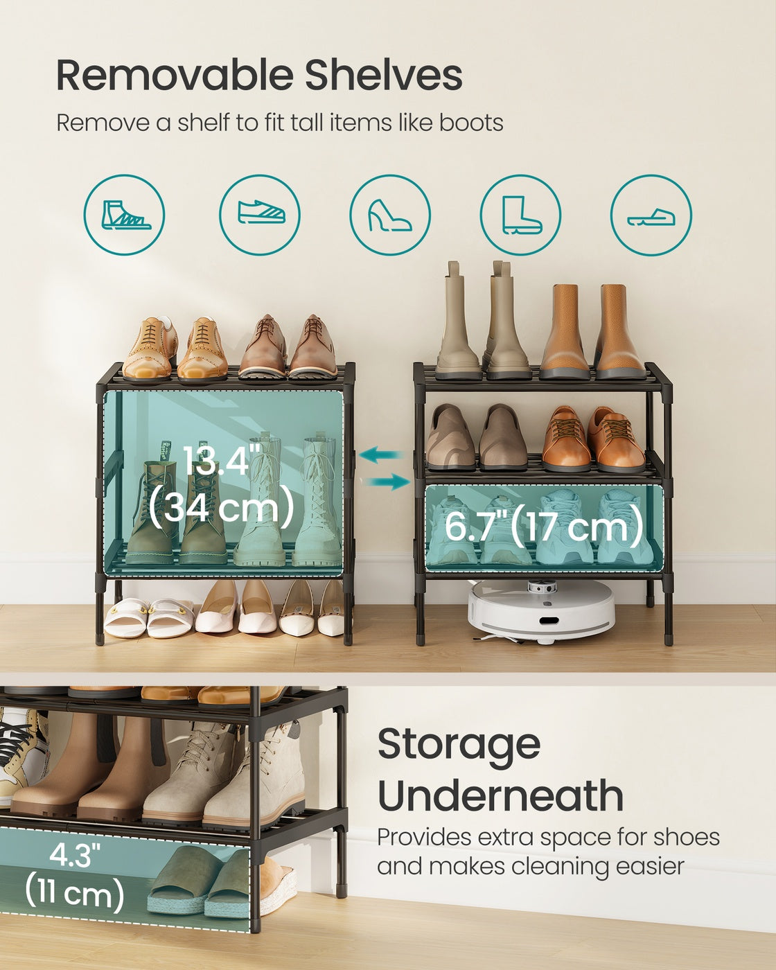 Shoe Rack for Closet - Compact Metal Shoe Organizer Shelf for Entryway