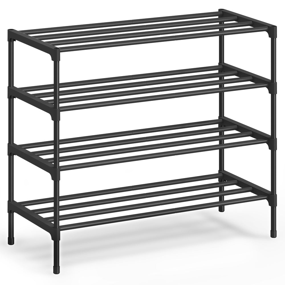 Shoe Rack for Closet - Compact Metal Shoe Organizer Shelf for Entryway - Black - 11.8"D x 24.5"W x 26"H