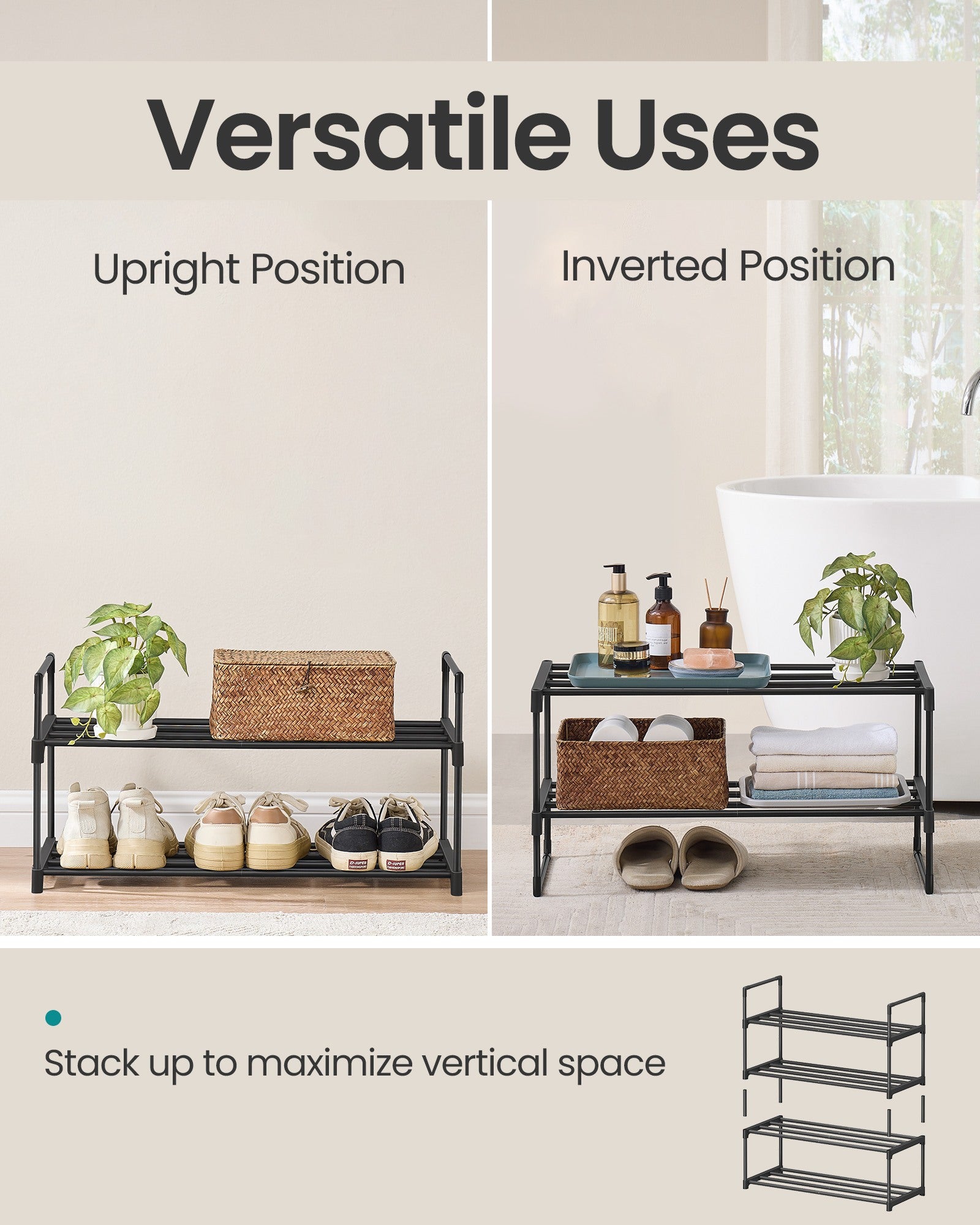 Shoe Rack 2-Tier Shoe Organizer 11.8 x 26.8 x 13.2 Inches Black