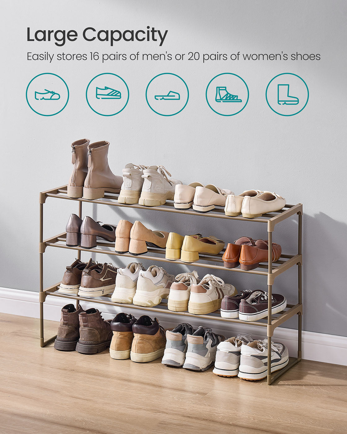 Shoe Rack 3-Tier Shoe Organizer 11.8 x 36.2 x 21.7 Inches Walnut Brown - Walnut Brown